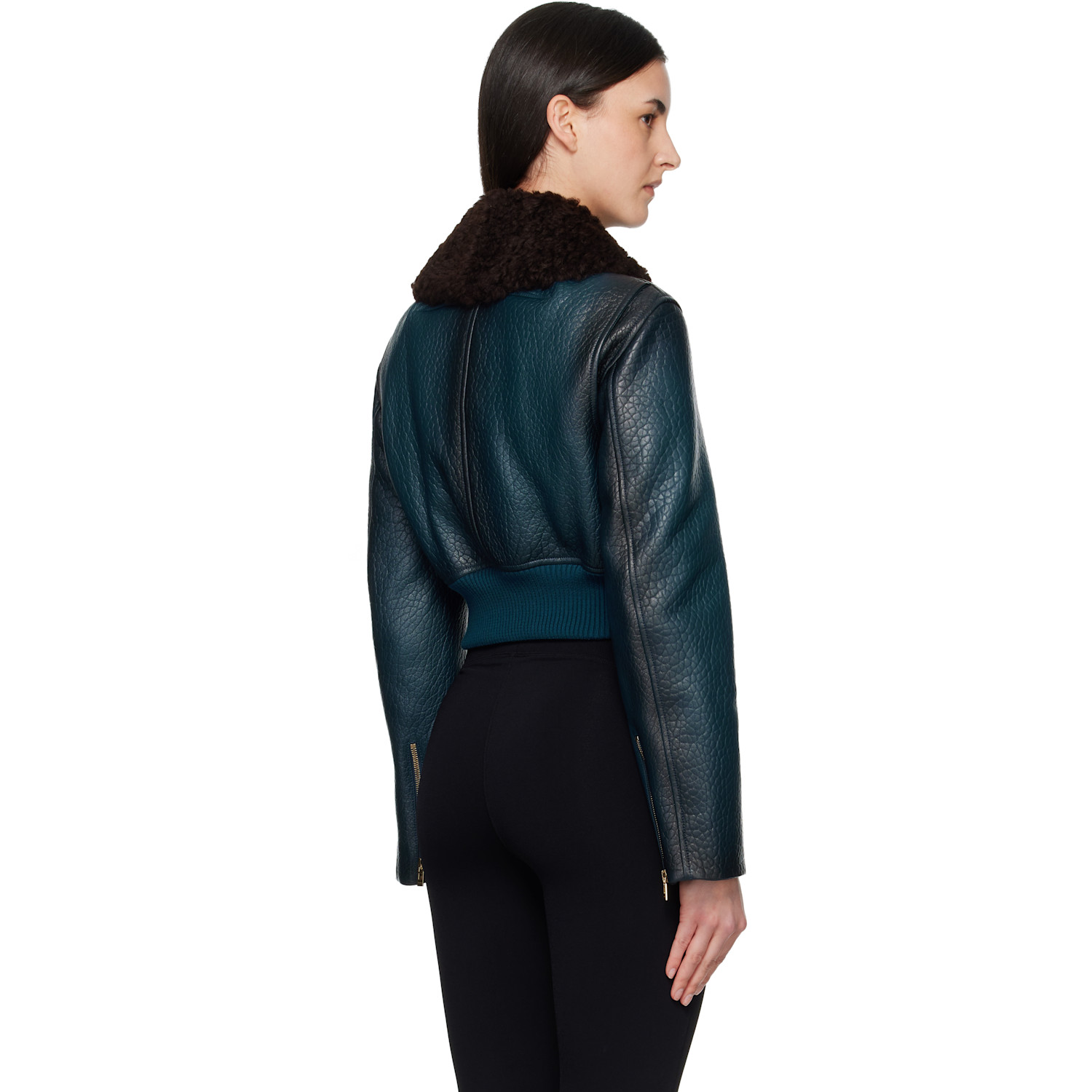  Alaïa Blue Leather Aviator Bomber Jacket 