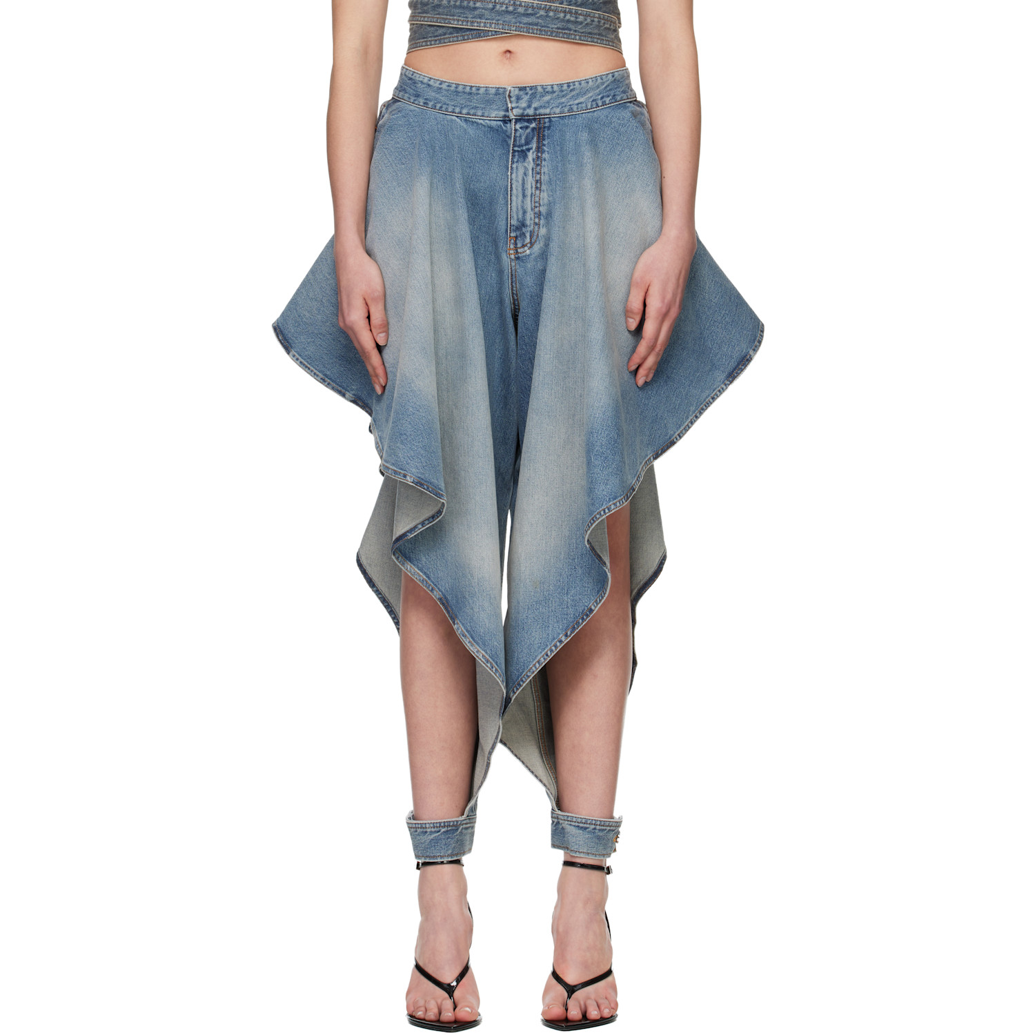 ALAÏA Blue Panelled Faded Jeans