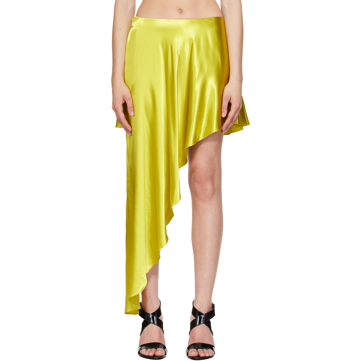 ALAÏA Yellow Pointed Satin Miniskirt