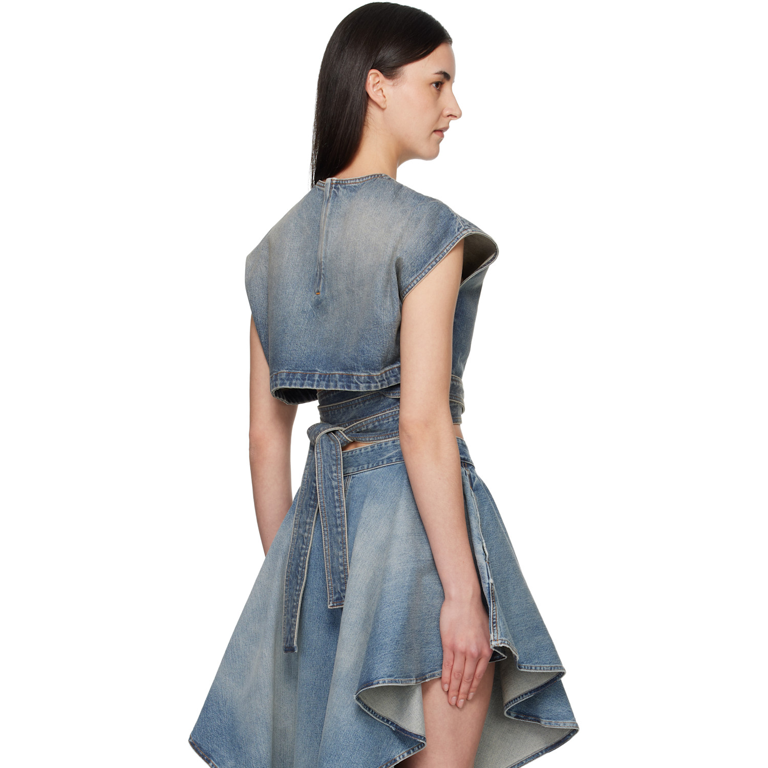  Alaïa Blue Belted Denim Blouse 