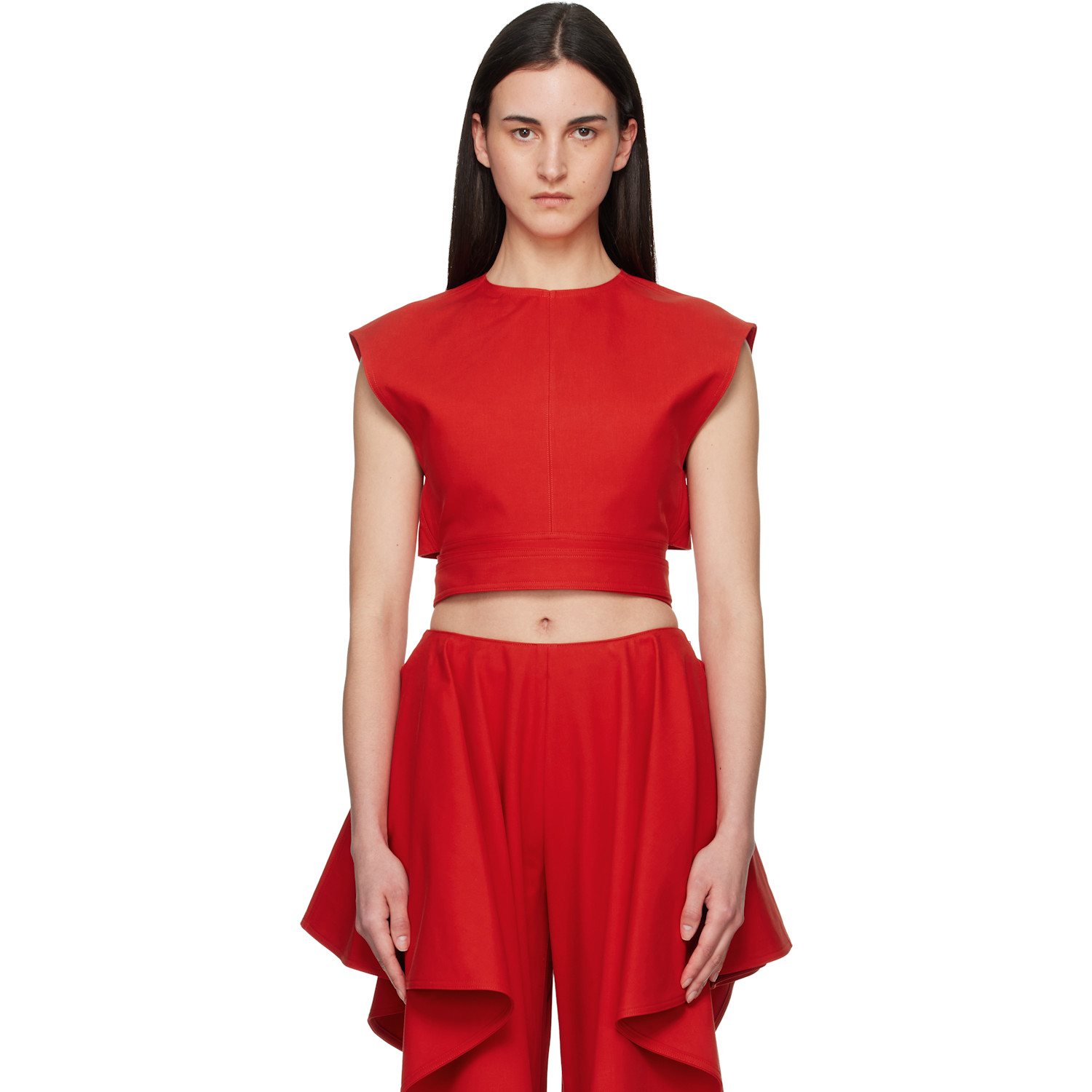 ALAÏA Orange Belted Cotton Top