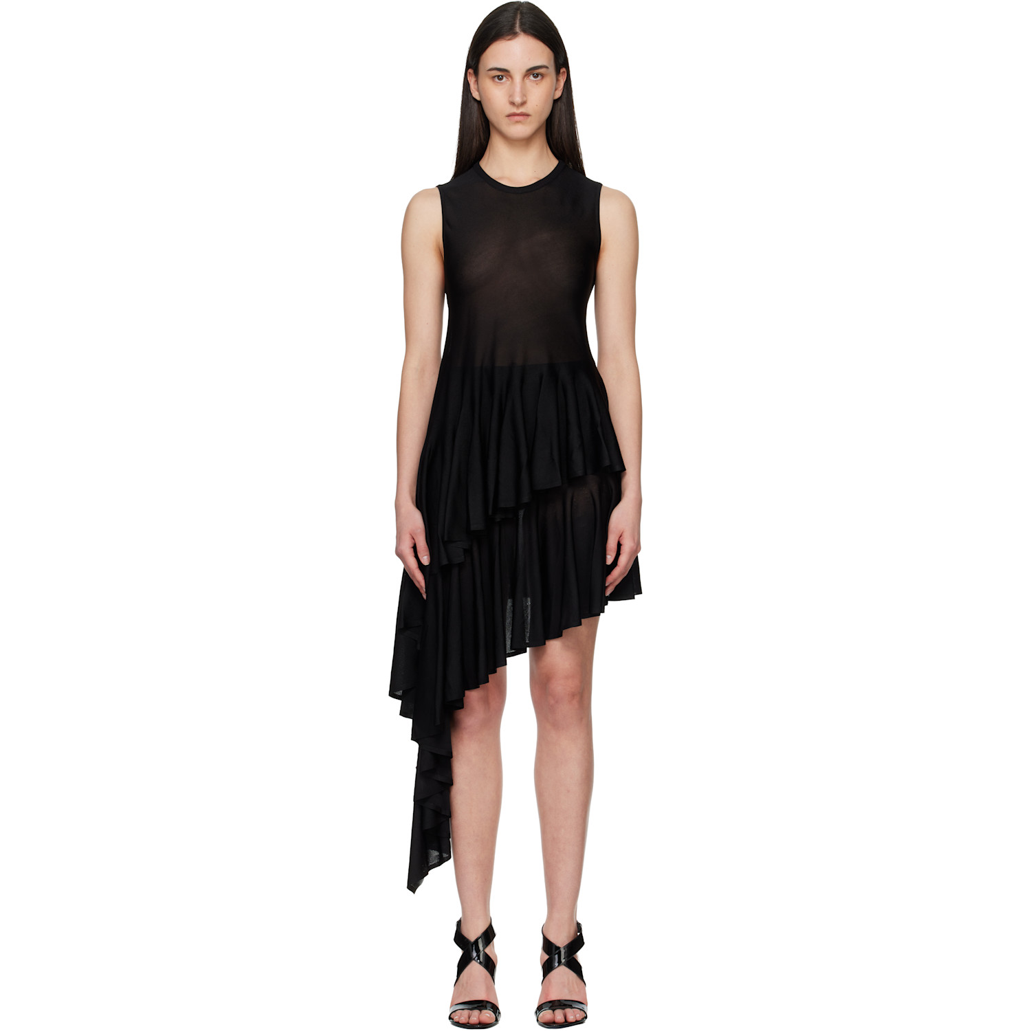 ALAÏA Black Asymmetric Godet Top