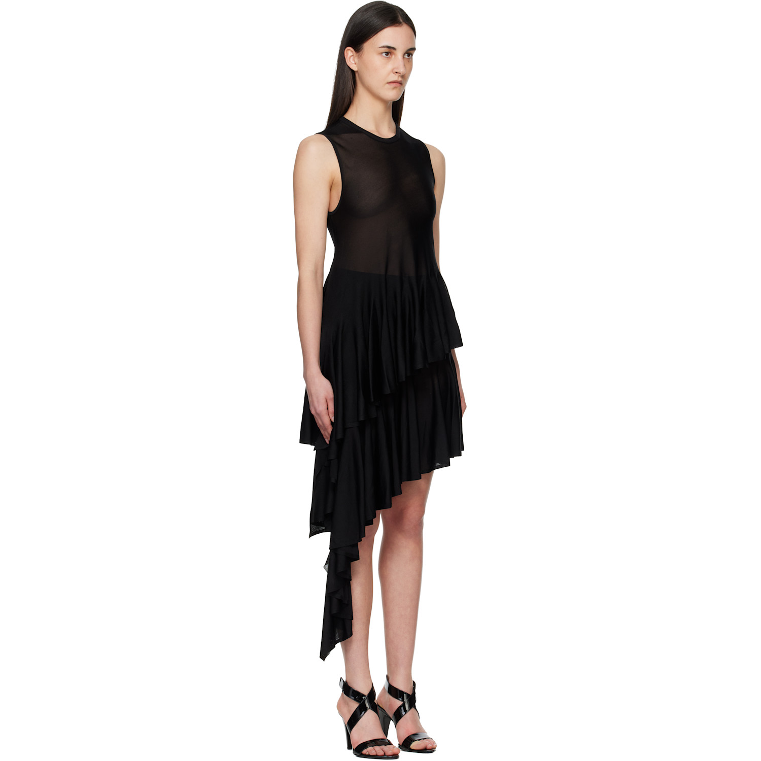 Alaïa Black Asymmetric Godet Top 