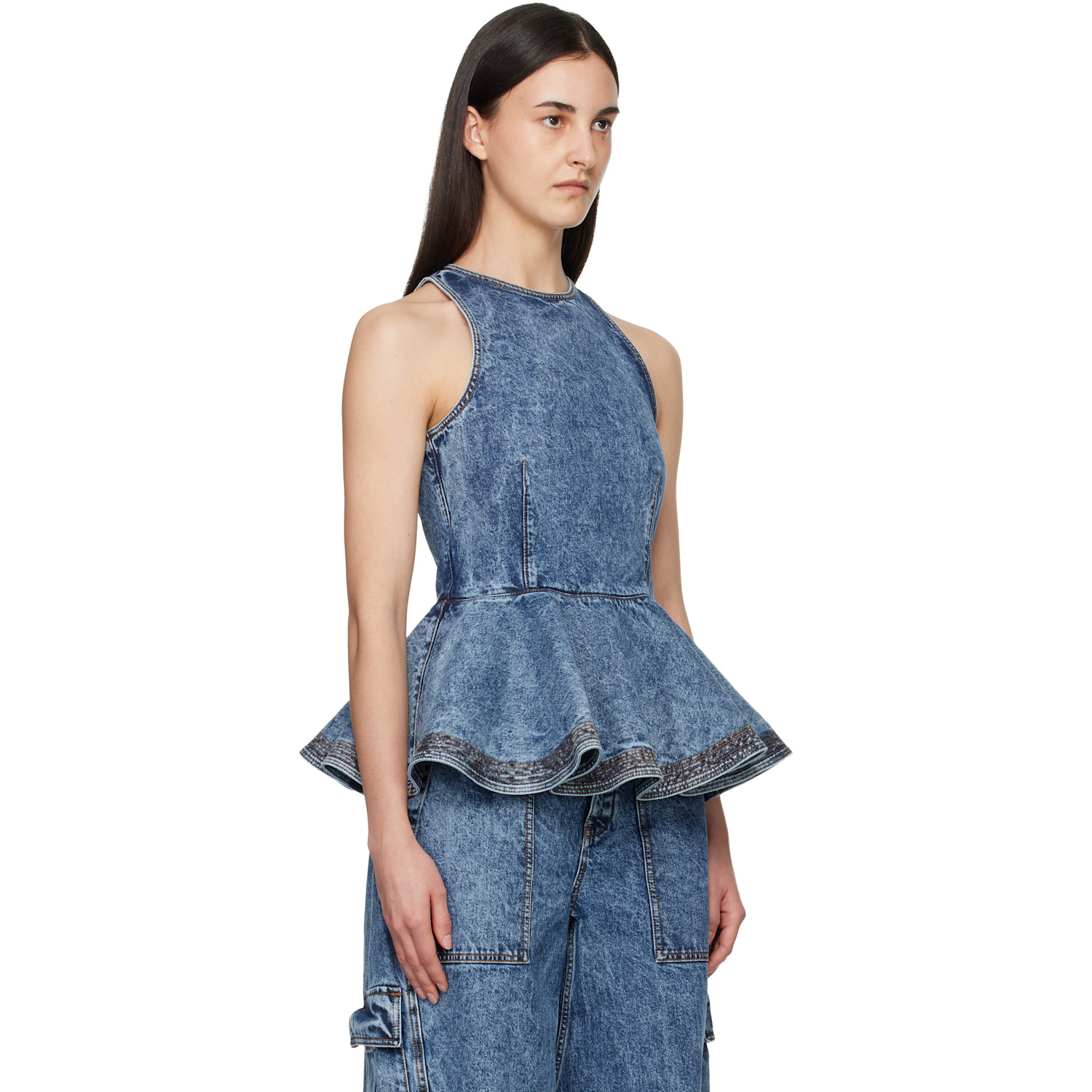  Alaïa Blue Peplum Denim Top 