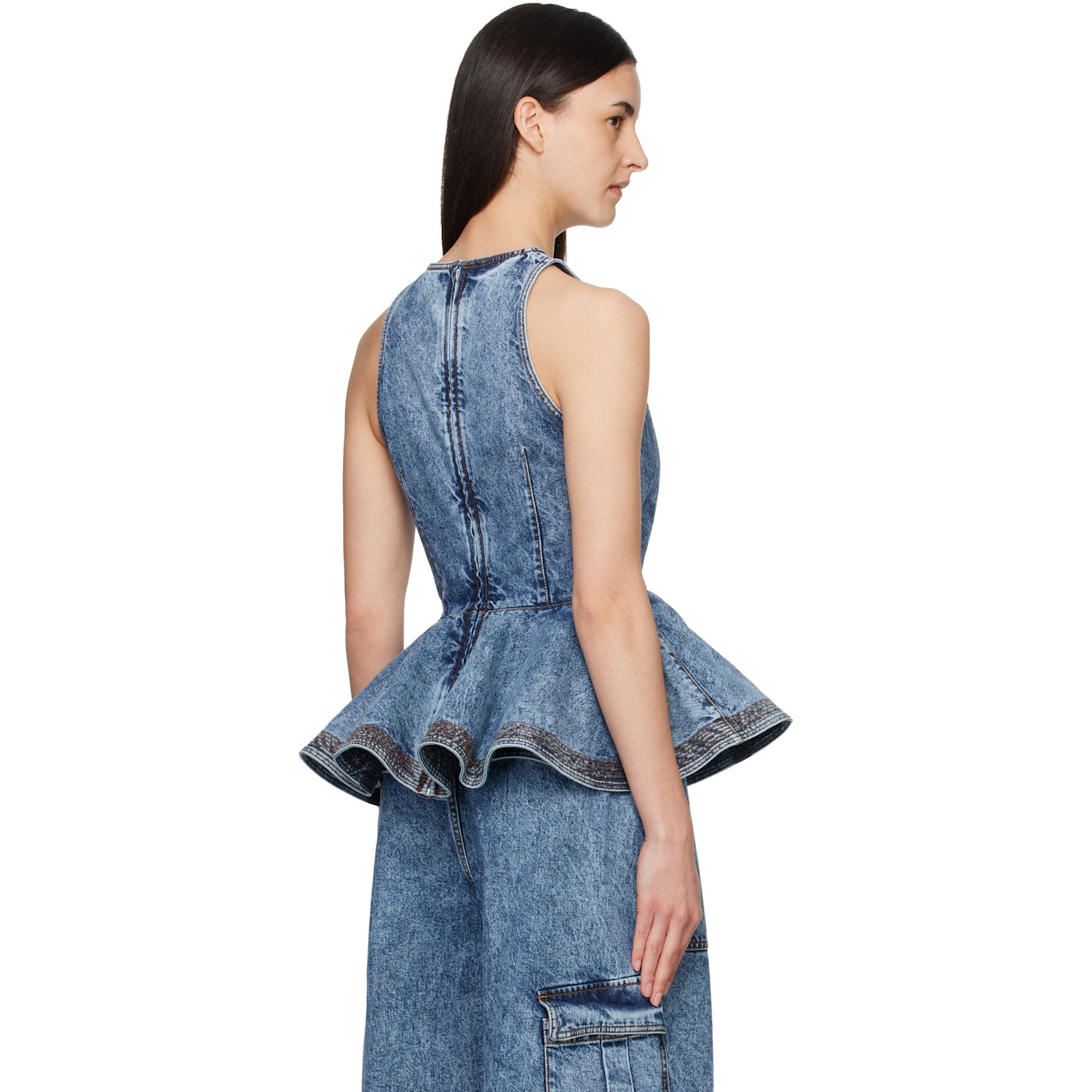  Alaïa Blue Peplum Denim Top 