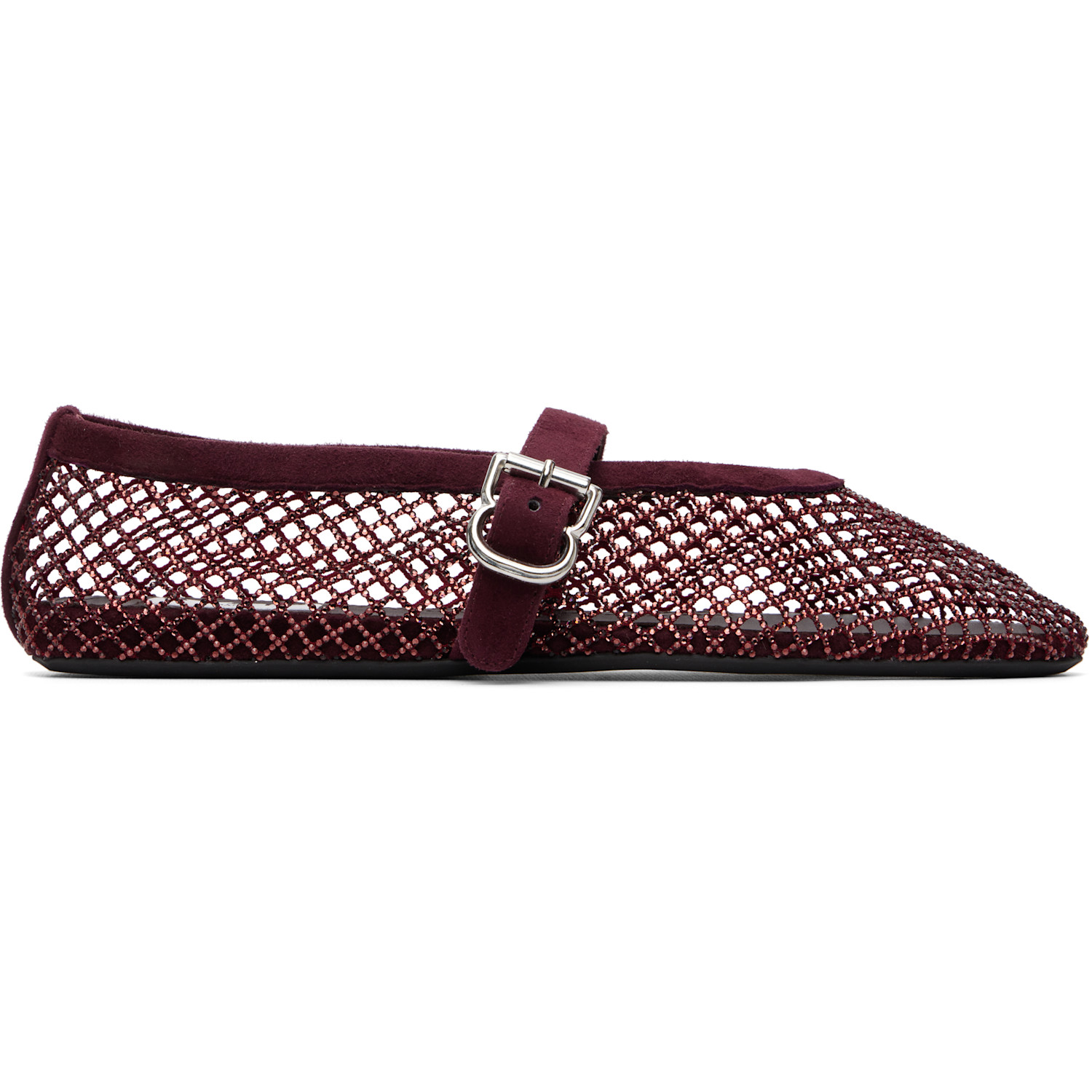 ALAÏA Burgundy Strass Fishnet Ballerina Flats