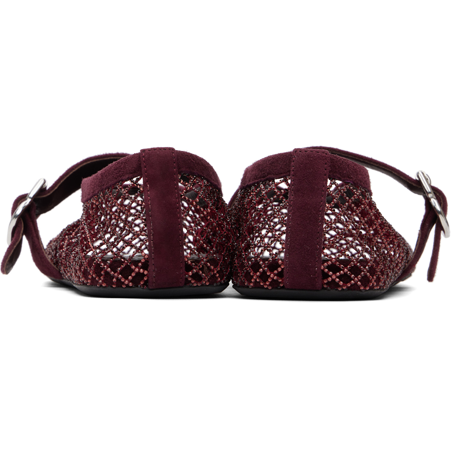  Alaïa Burgundy Strass Fishnet Ballerina Flats 