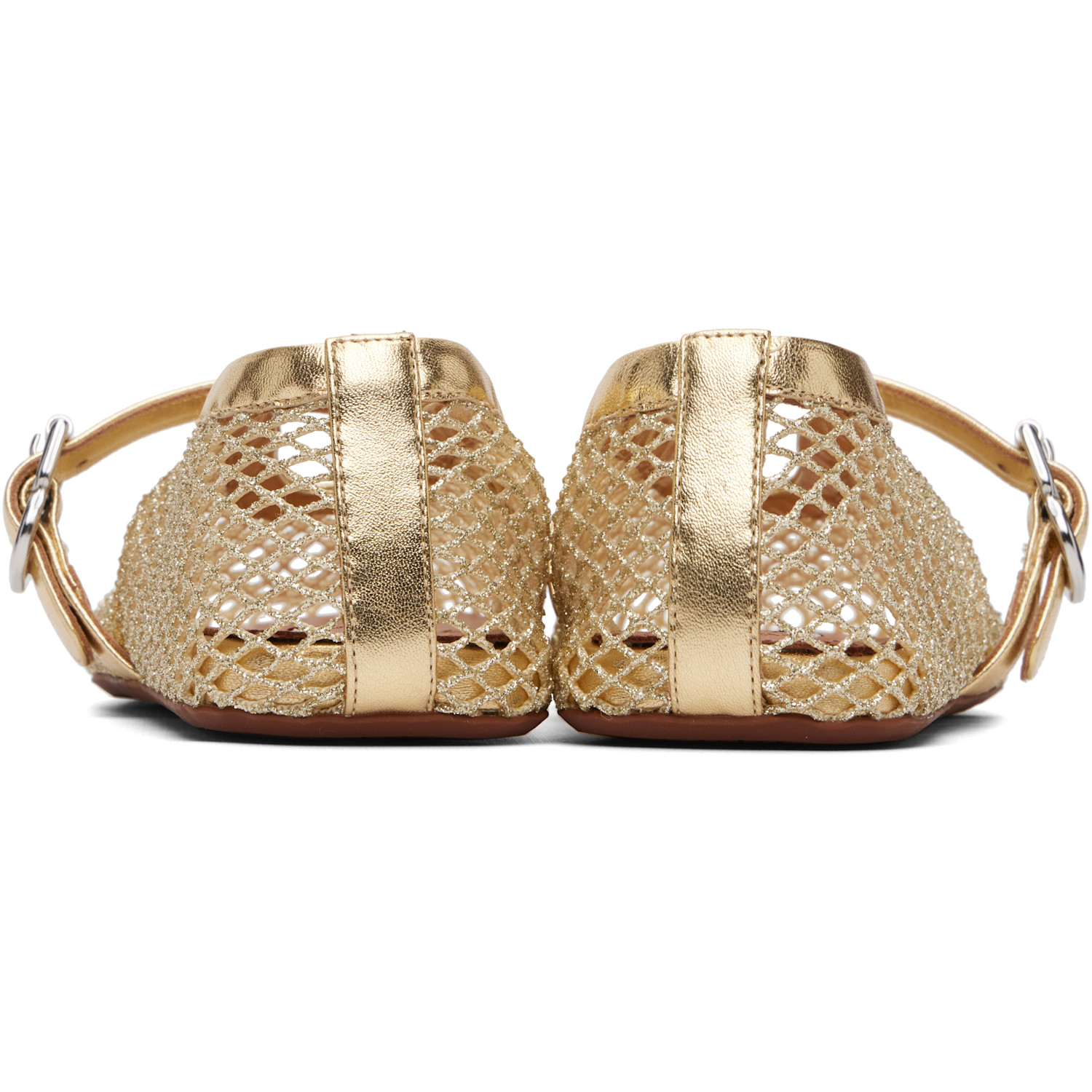  Alaïa Gold Laminated Fishnet Ballerina Flats 