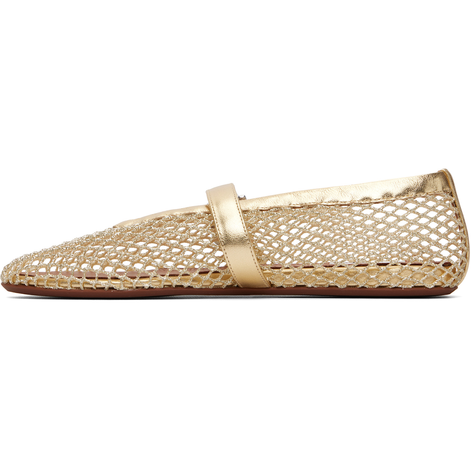  Alaïa Gold Laminated Fishnet Ballerina Flats 