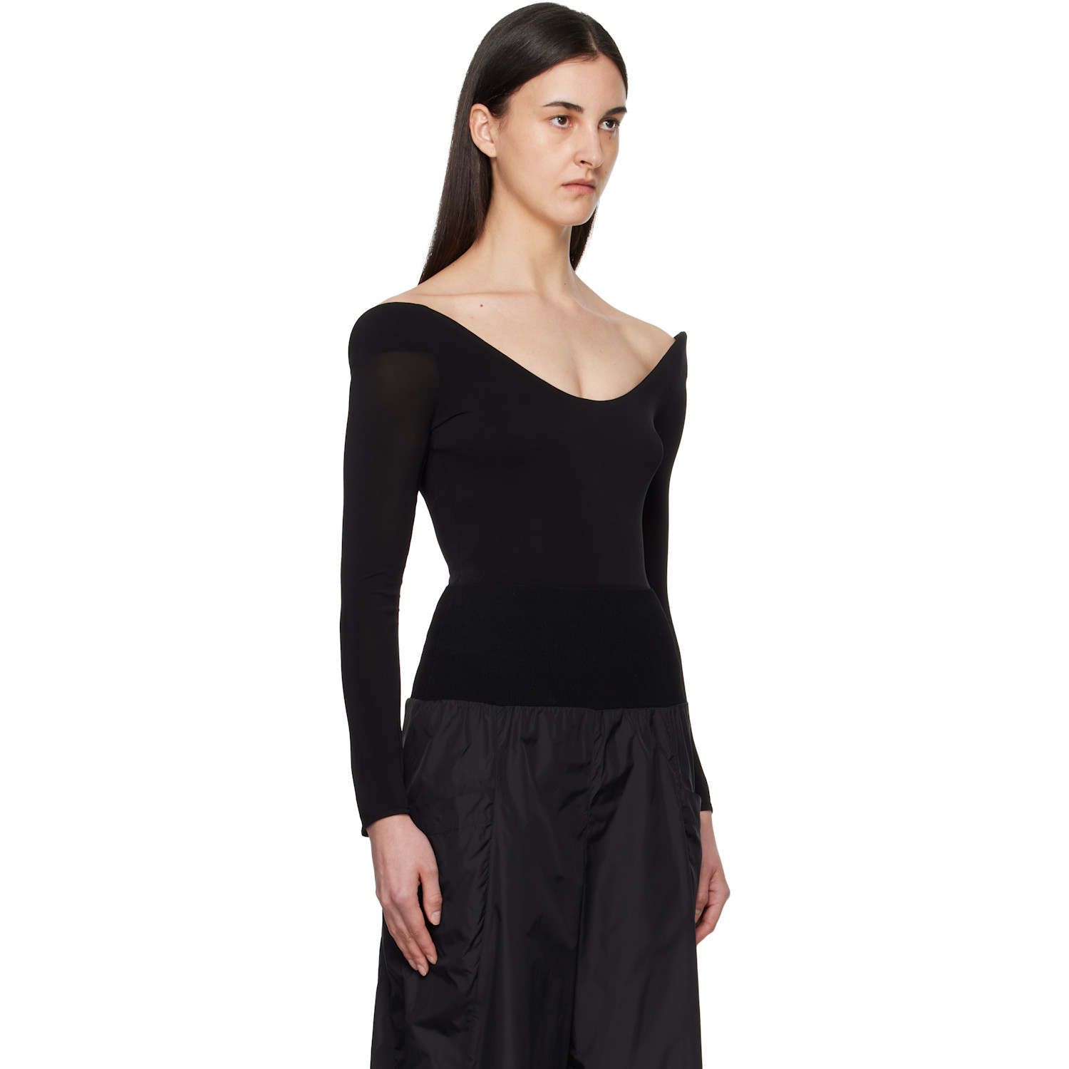  Alaïa Black Curved Soft Jersey Bodysuit 