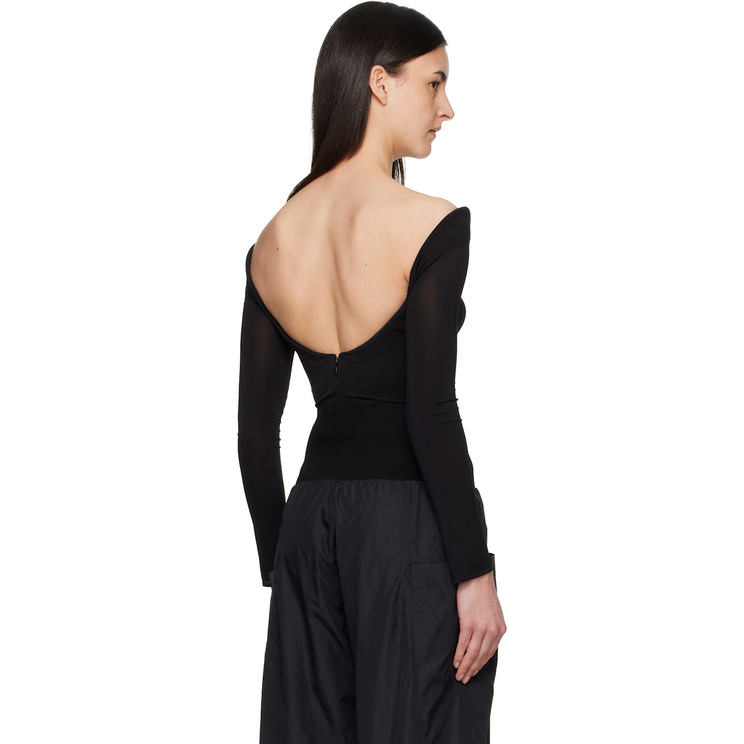  Alaïa Black Curved Soft Jersey Bodysuit 