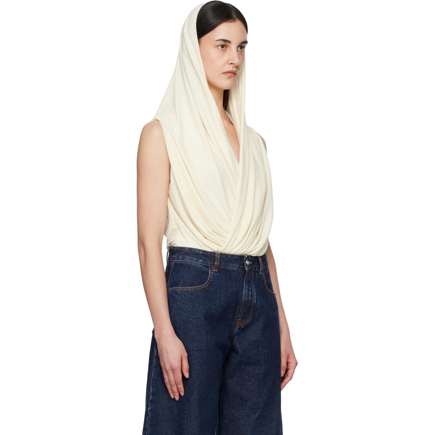 Alaïa Off-white Hooded Viscose Bodysuit 