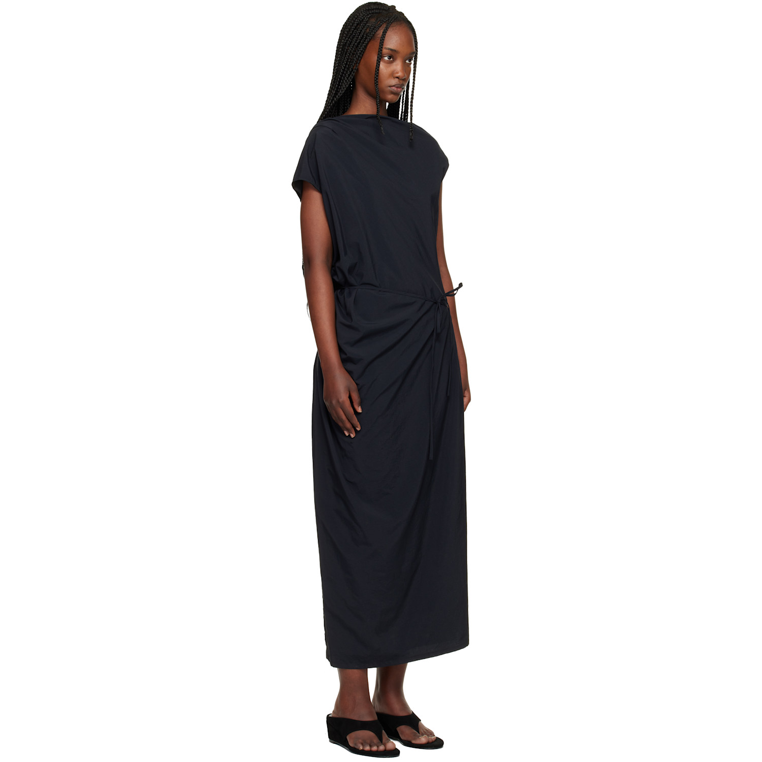  Le17septembre Black Asymmetrical Draped Midi Dress 