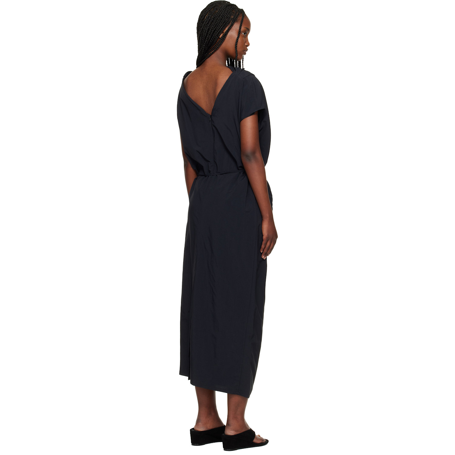  Le17septembre Black Asymmetrical Draped Midi Dress 