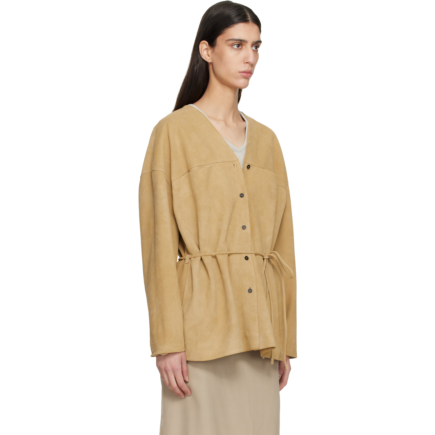  Le17septembre Tan Collarless Suede Jacket 