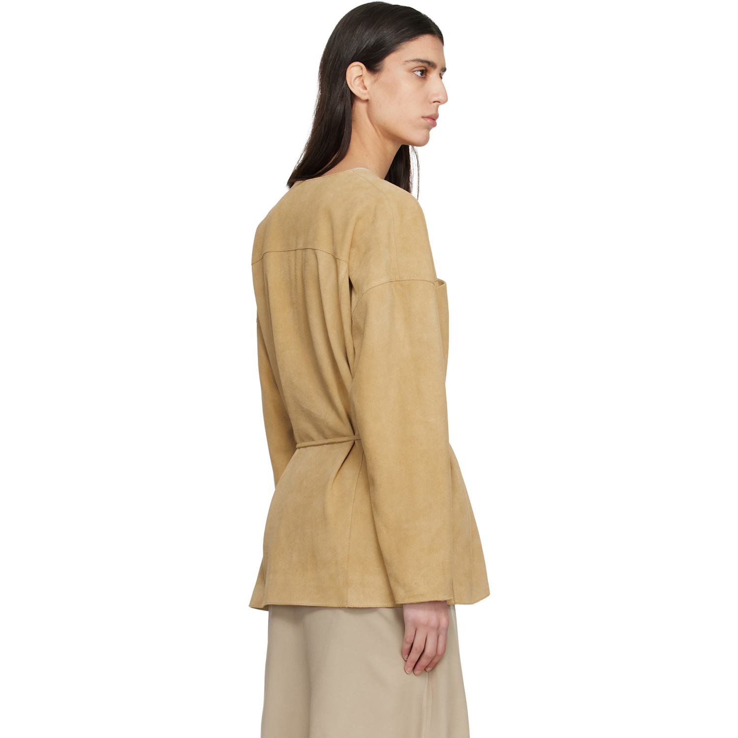  Le17septembre Tan Collarless Suede Jacket 