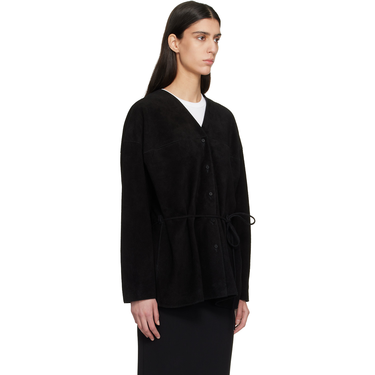  Le17septembre Black Collarless Suede Jacket 