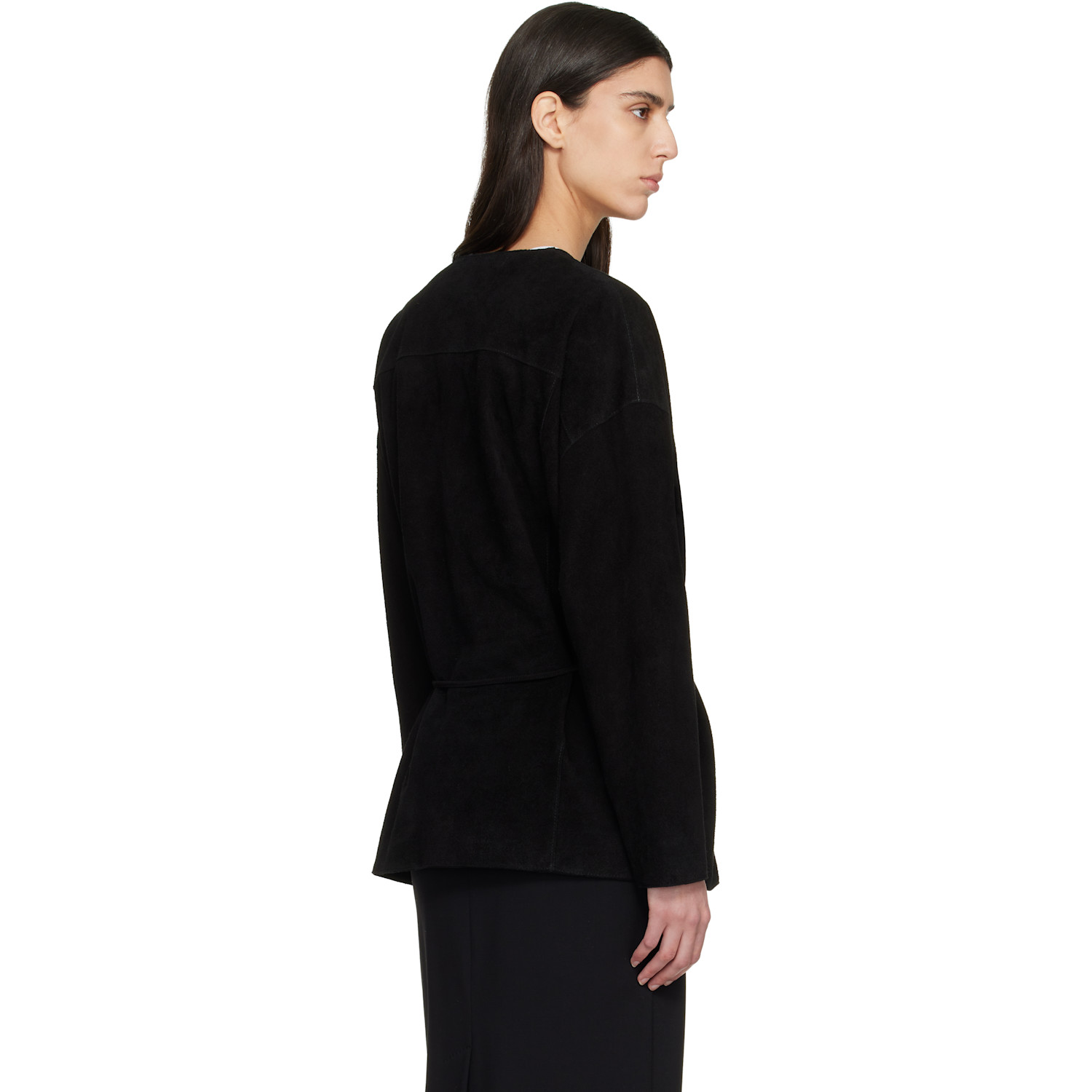  Le17septembre Black Collarless Suede Jacket 