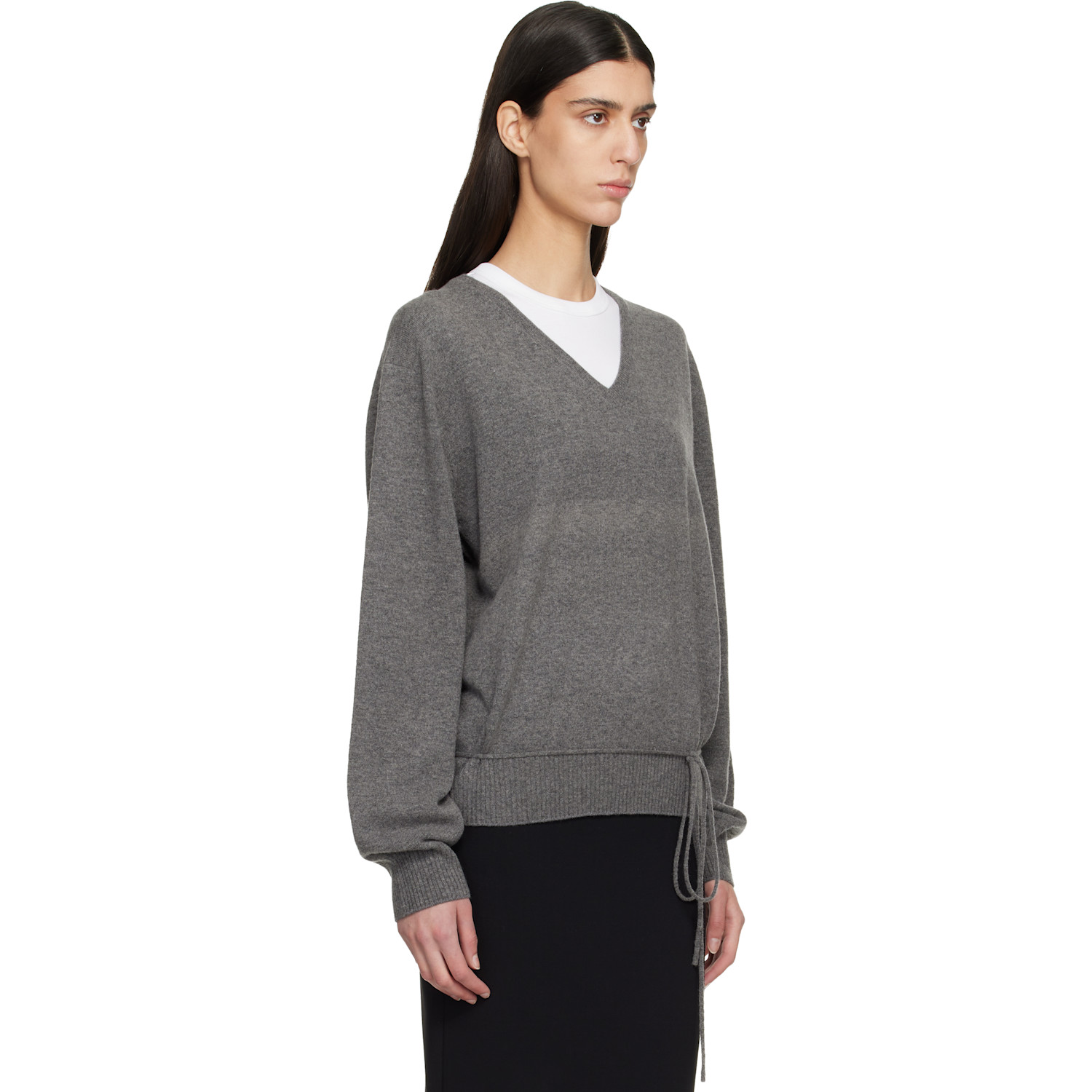  Le17septembre Gray Cashmere Blend Wholegarment V-neck Sweater 