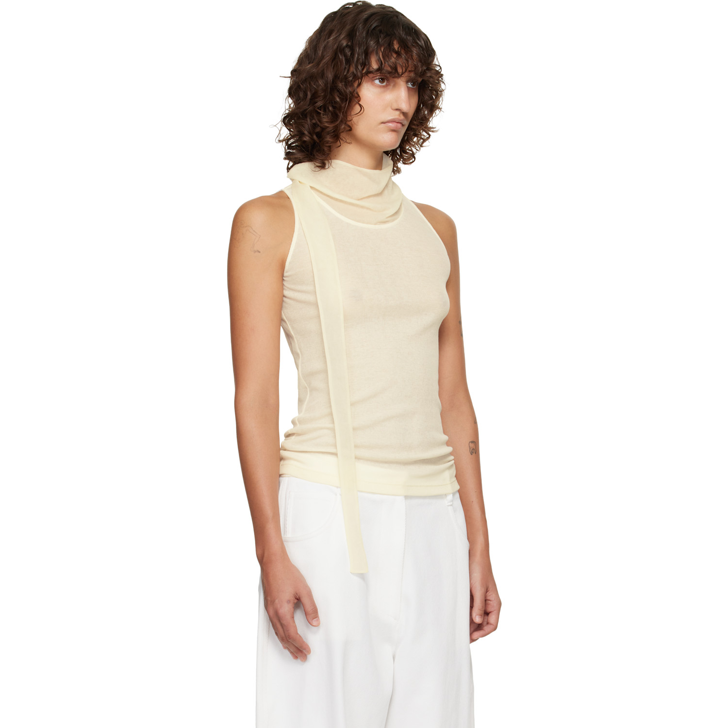  Le17septembre Off-white Scarf Sleeveless Jersey Top 