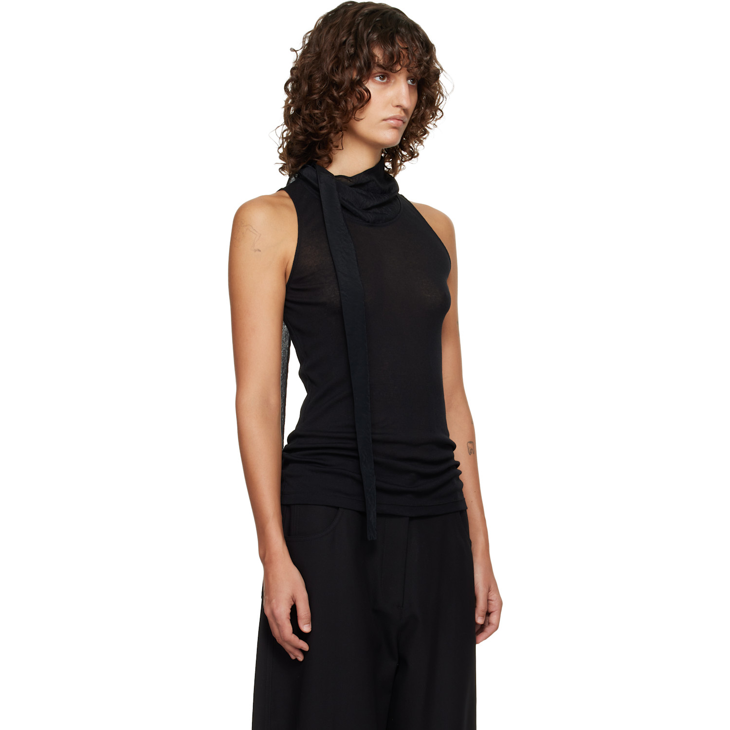  Le17septembre Black Scarf Sleeveless Jersey Top 