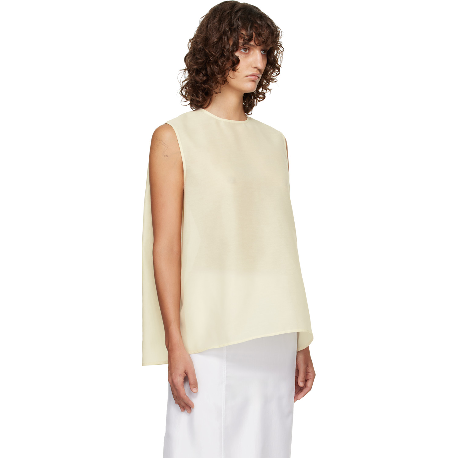  Le17septembre Off-white Boucle Back Button Sleeveless Top 
