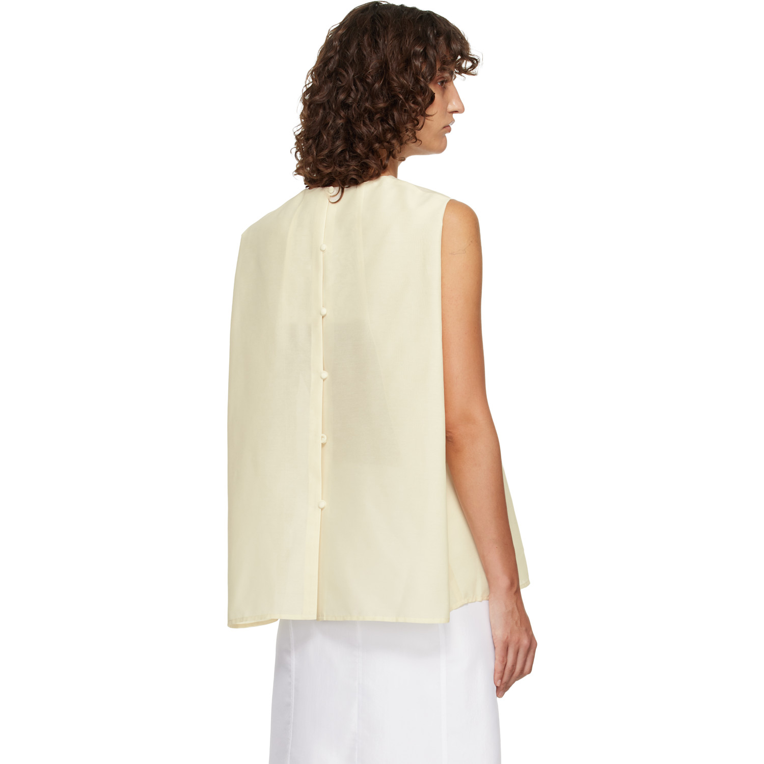  Le17septembre Off-white Boucle Back Button Sleeveless Top 