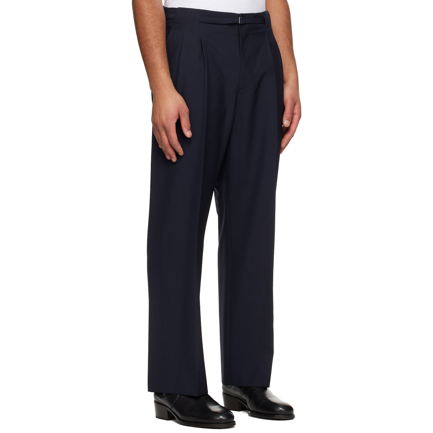  Le17septembre Navy Pleat Belted Trousers 