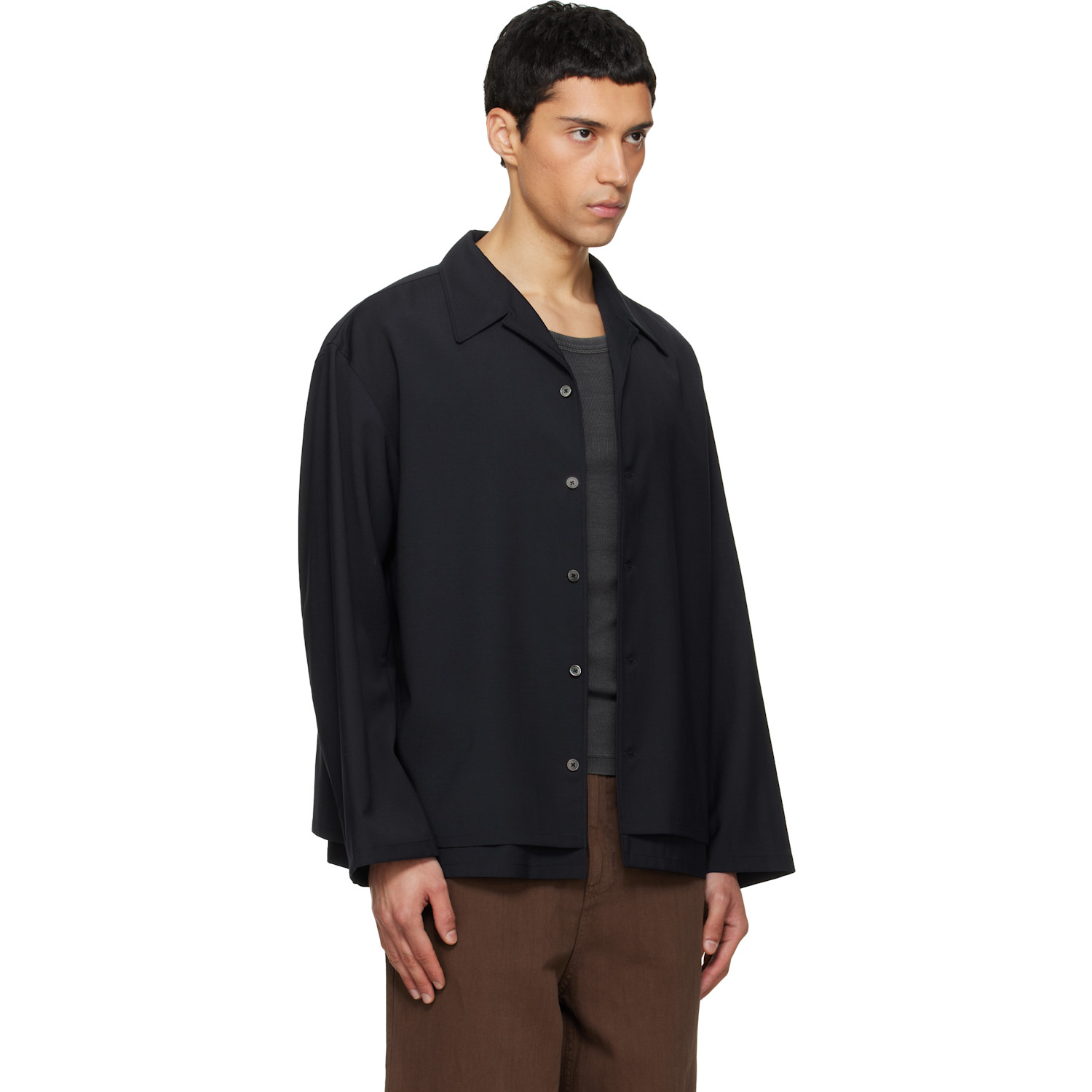  Le17septembre Navy Double-layered Open Collar Shirt 