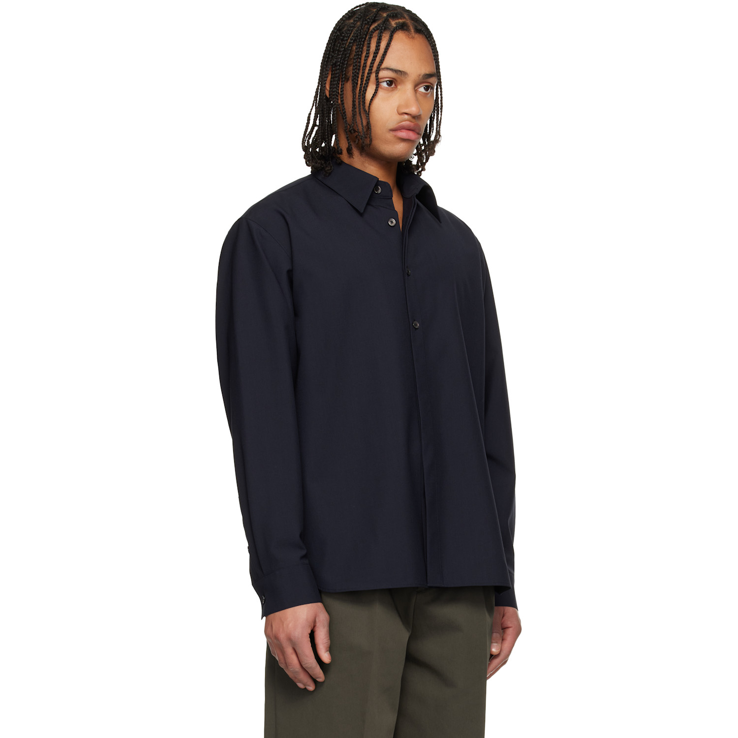  Le17septembre Navy Classic Wool-blend Shirt 