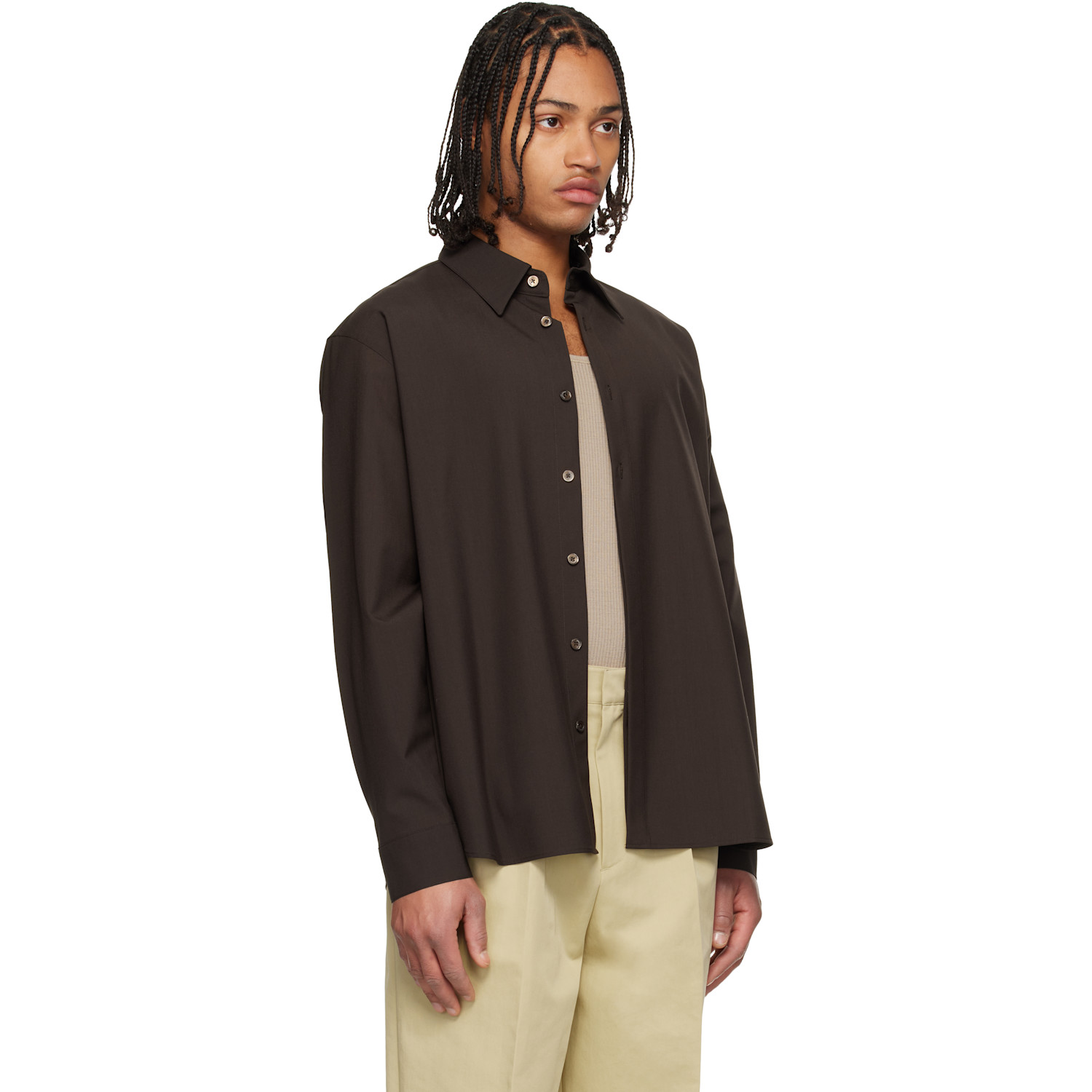  Le17septembre Brown Classic Wool-blend Shirt 