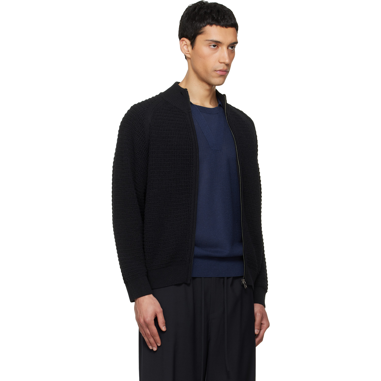  Le17septembre Black Open Knit Zip-up Cardigan 