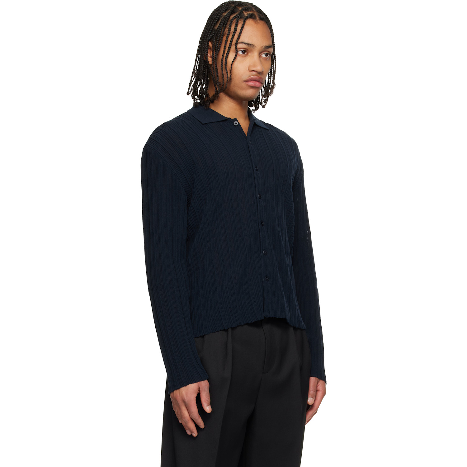  Le17septembre Navy Ribbed Cardigan 