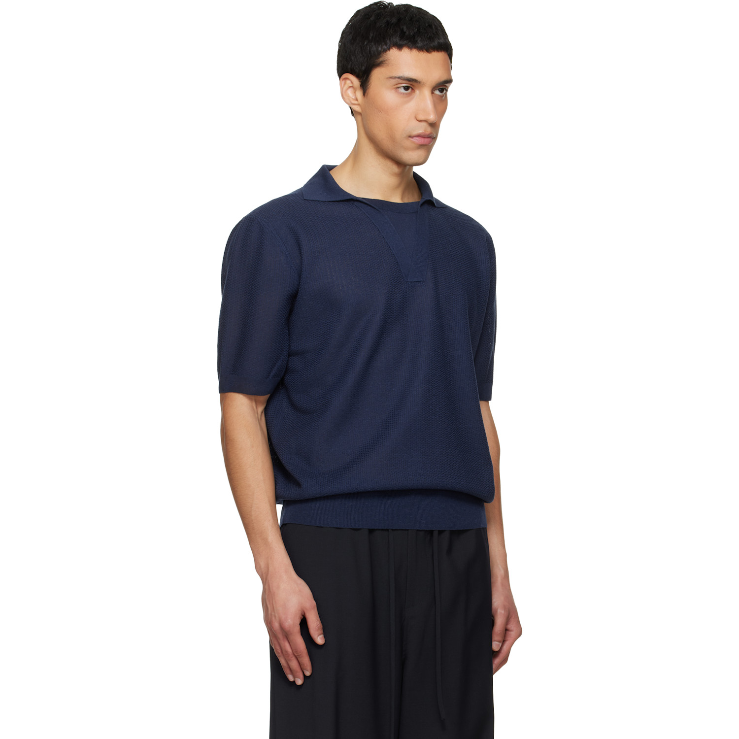  Le17septembre Navy Layered Neck Knit Polo 