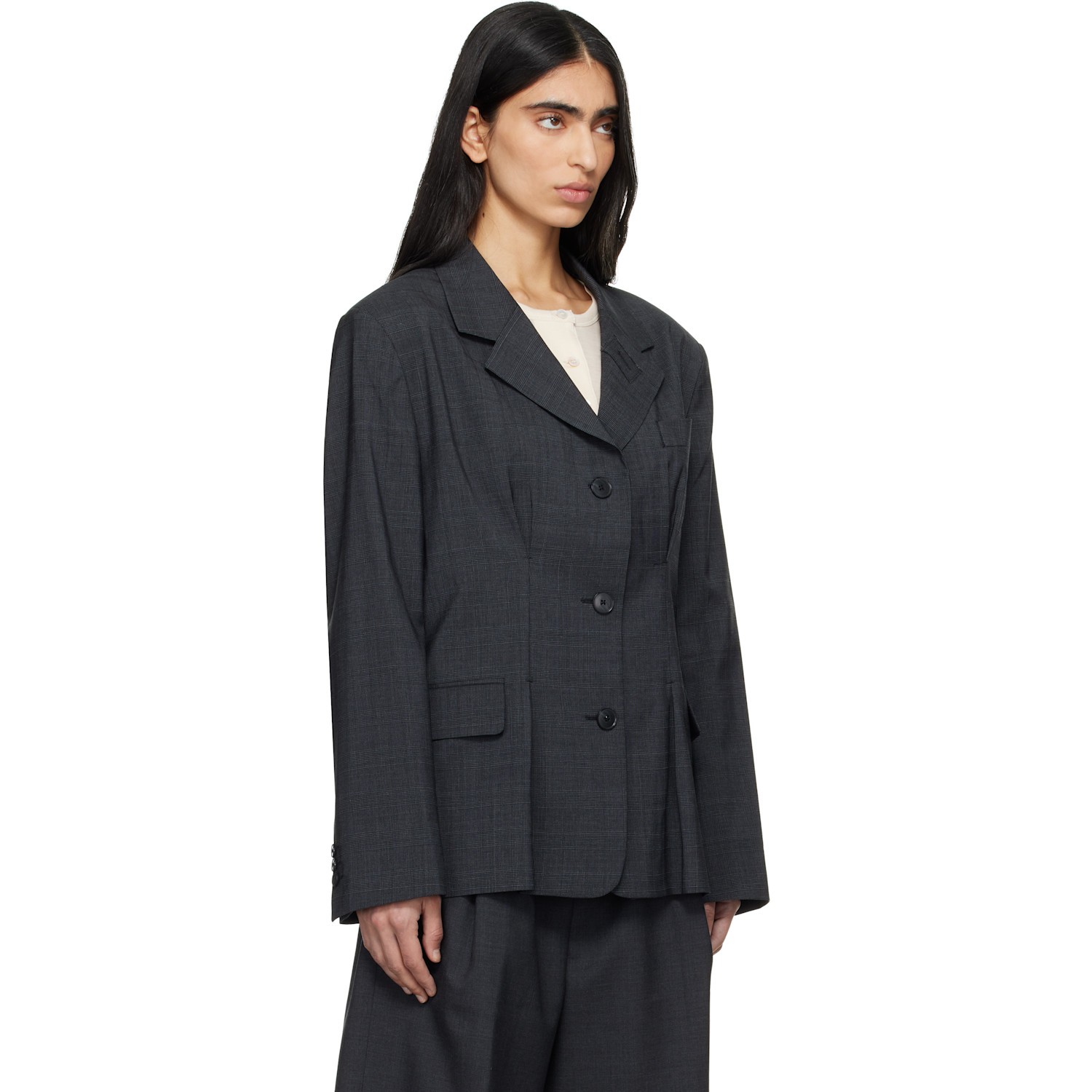  Mfpen Gray Inverted Pleat Blazer 