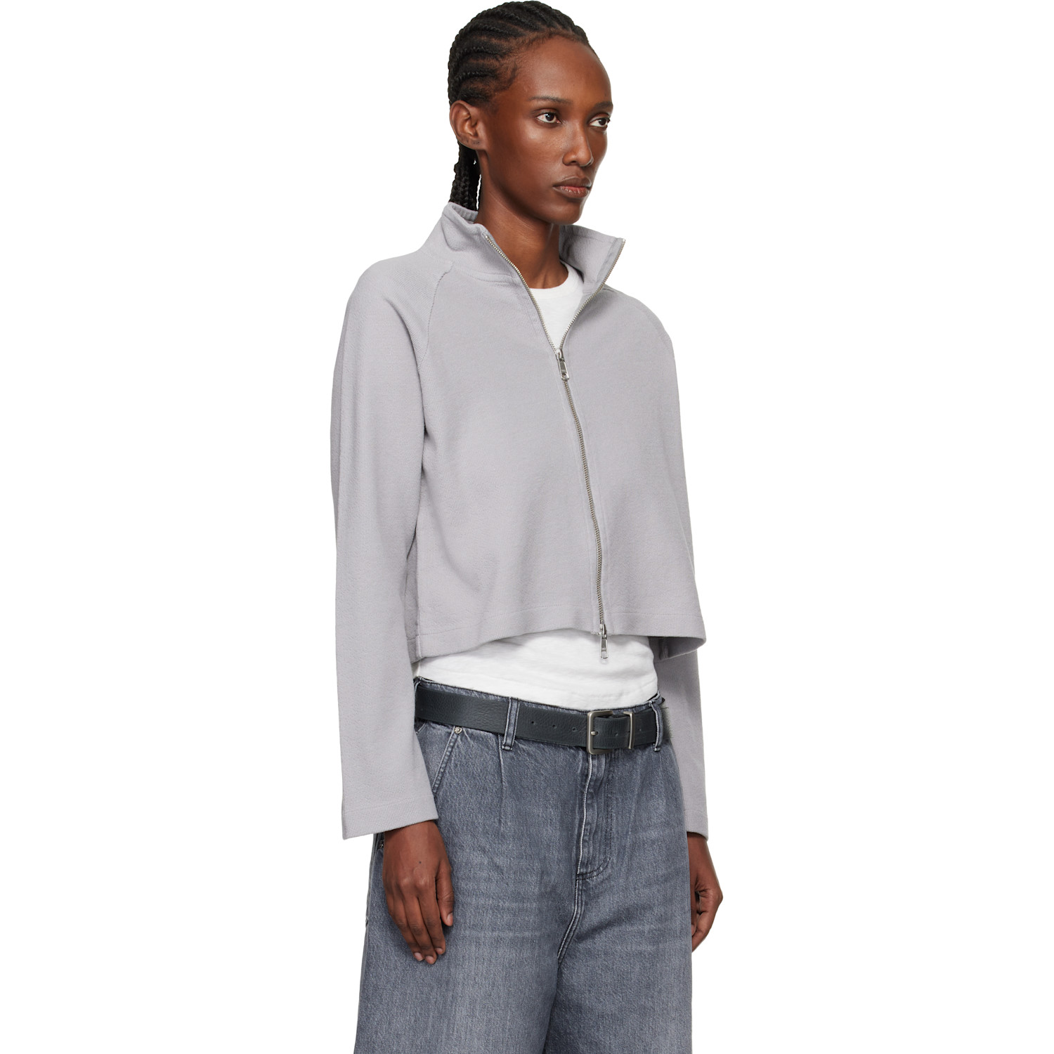  Mfpen Gray Cropped Leisure Zip Up Track Jacket 