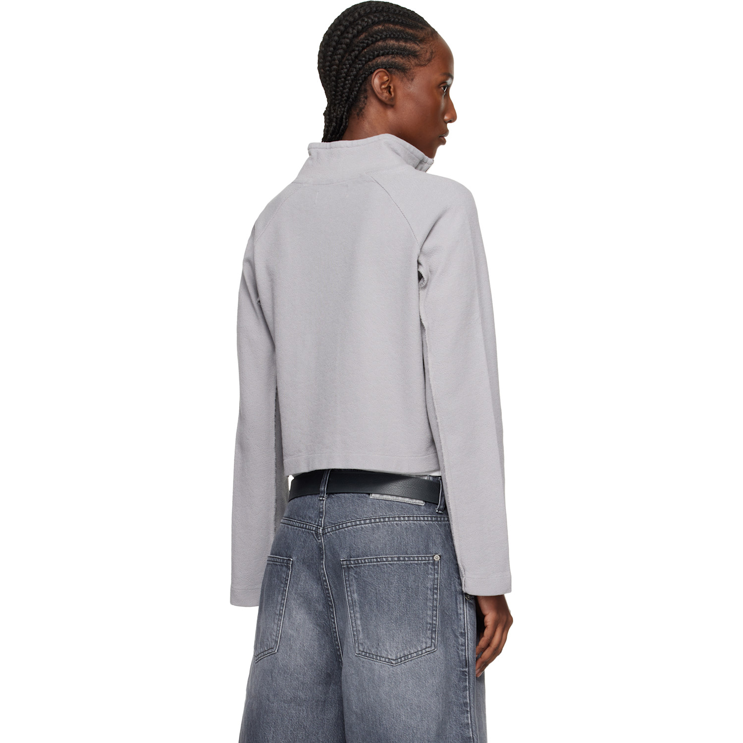 Mfpen Gray Cropped Leisure Zip Up Track Jacket 