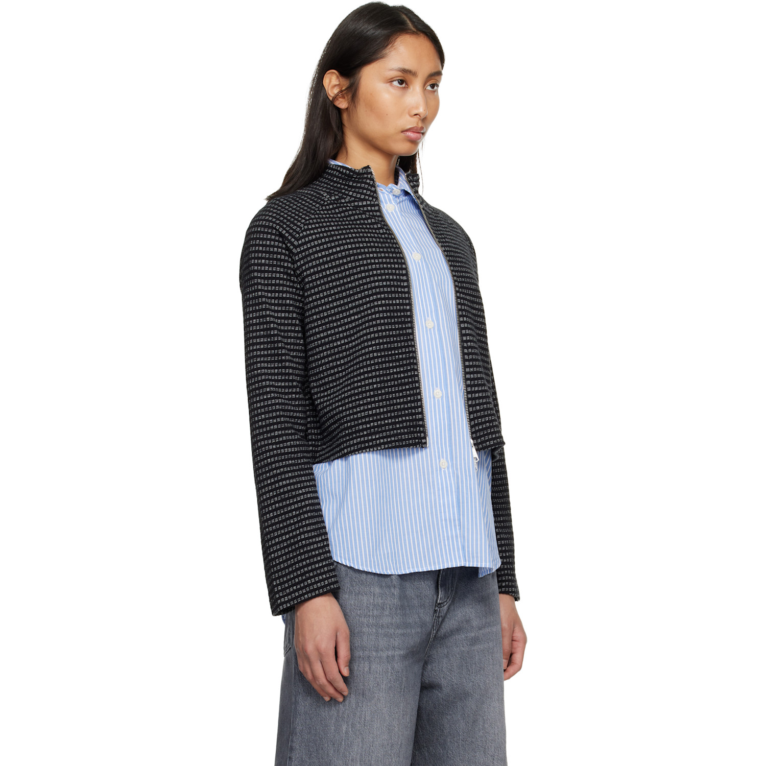  Mfpen Black Cropped Leisure Zip Up Sweater 