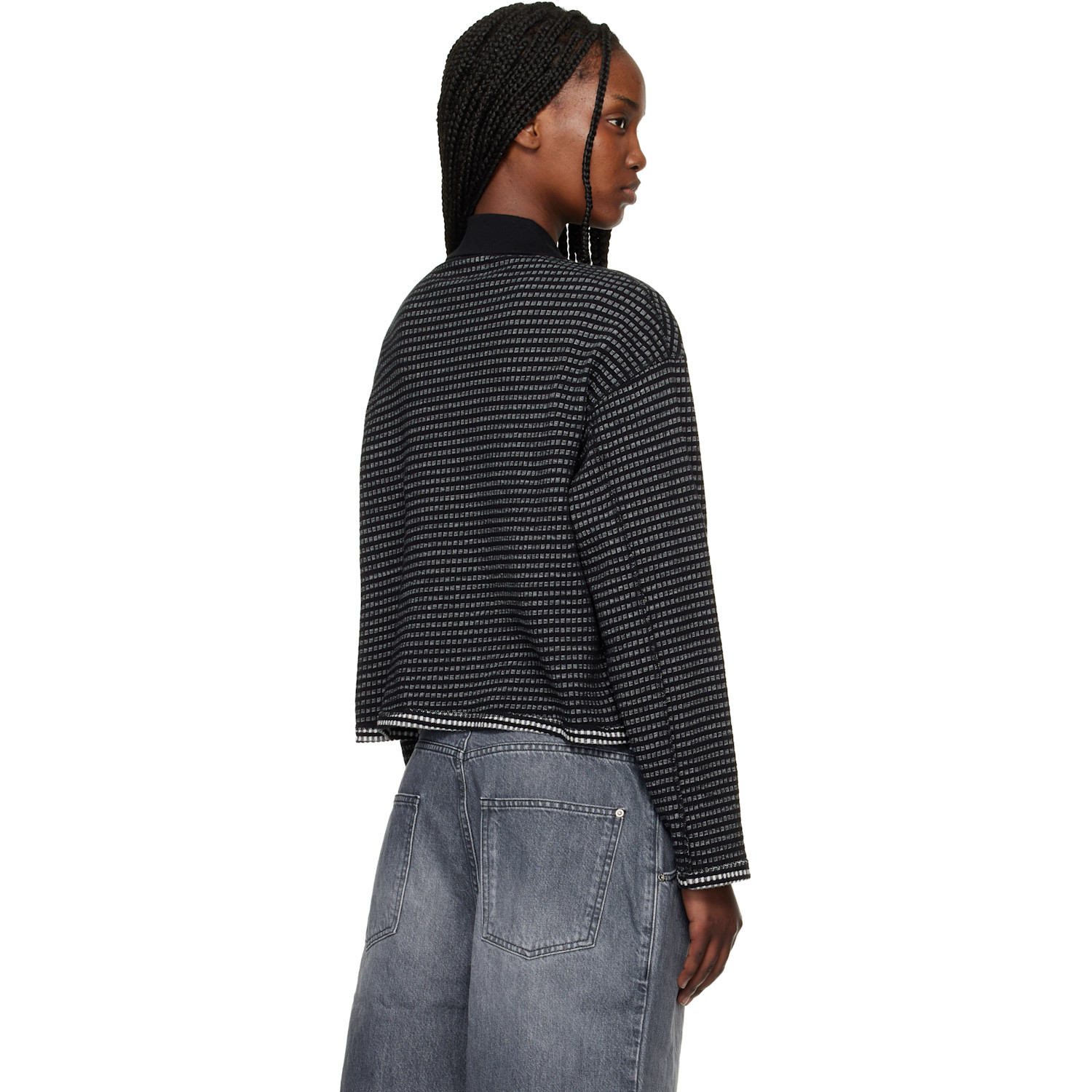  Mfpen Black Cropped Ls Polo 