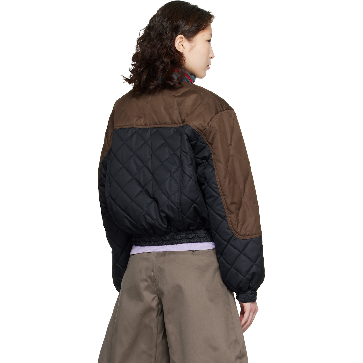  Meryll Rogge Black & Brown Quilted Track Bomber Jacket 