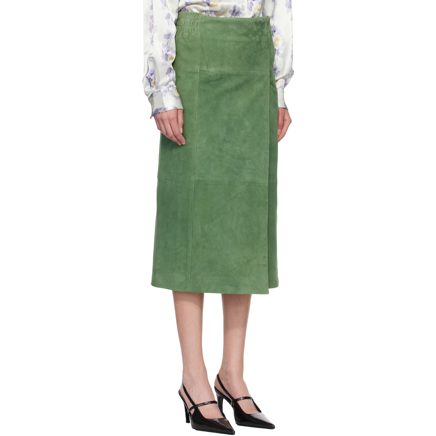  Meryll Rogge Green Suede Long Wrap Midi Skirt 