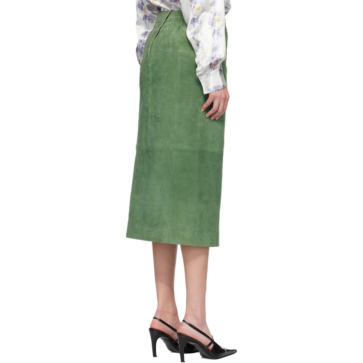  Meryll Rogge Green Suede Long Wrap Midi Skirt 