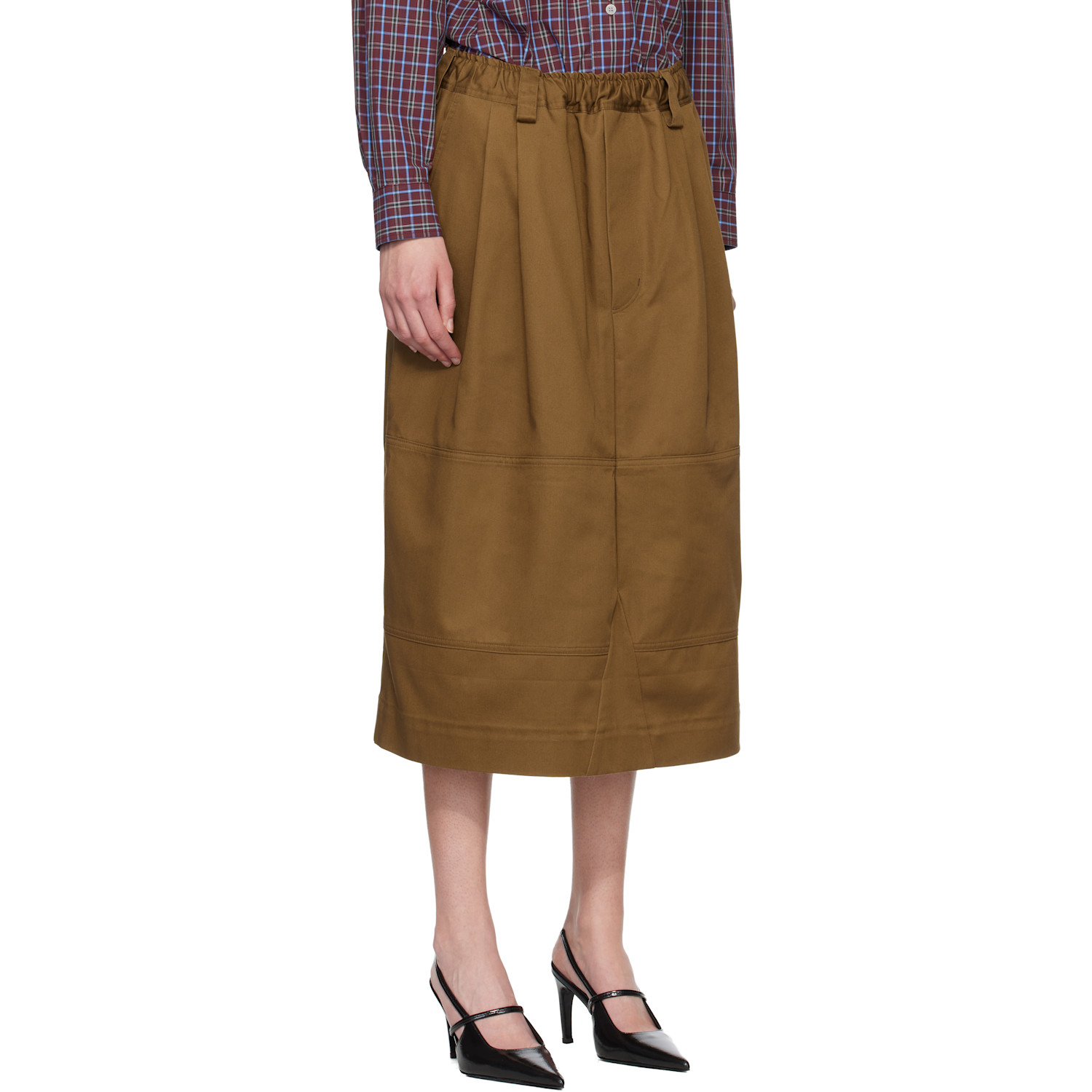  Meryll Rogge Brown Workwear Drawstring Denim Midi Skirt 