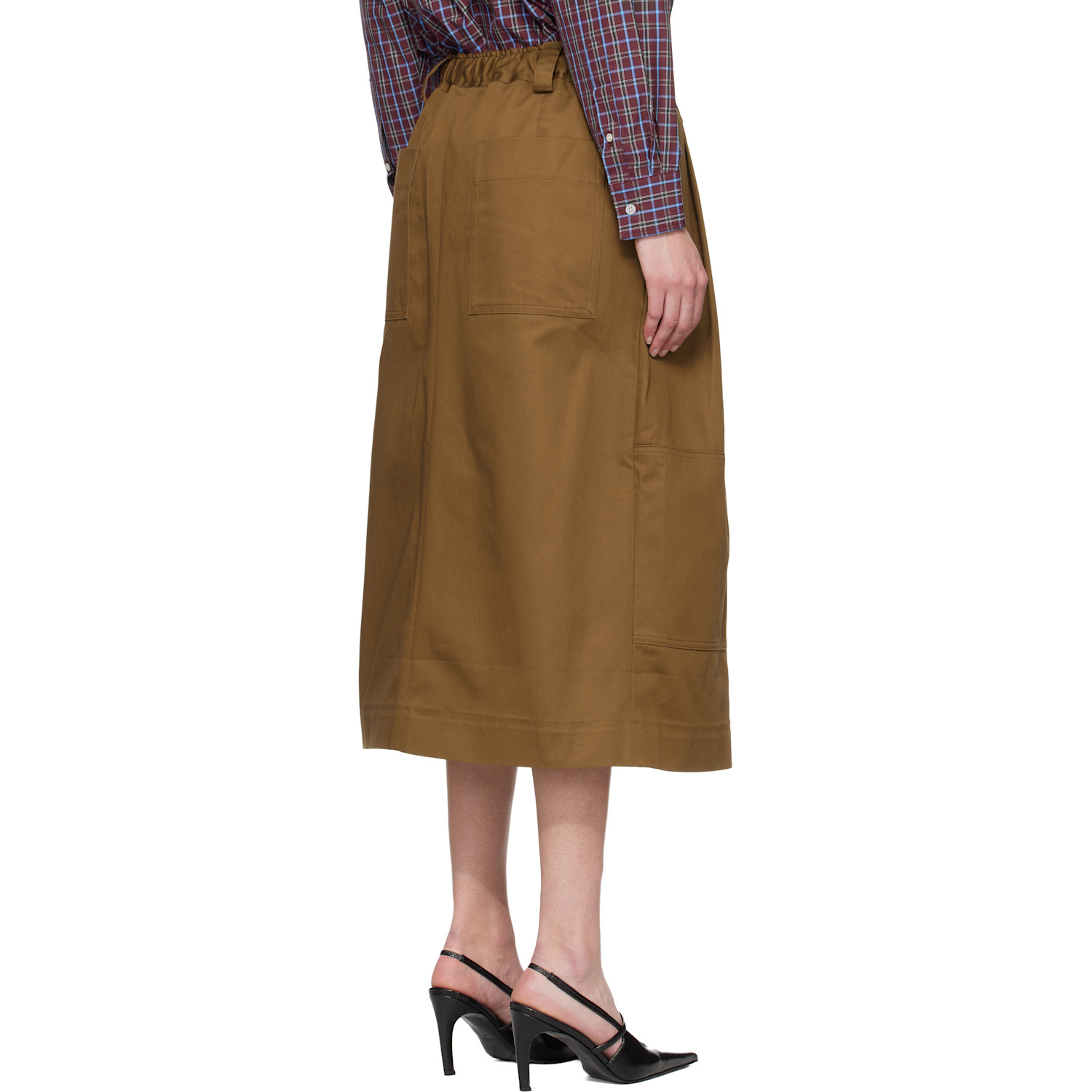  Meryll Rogge Brown Workwear Drawstring Denim Midi Skirt 