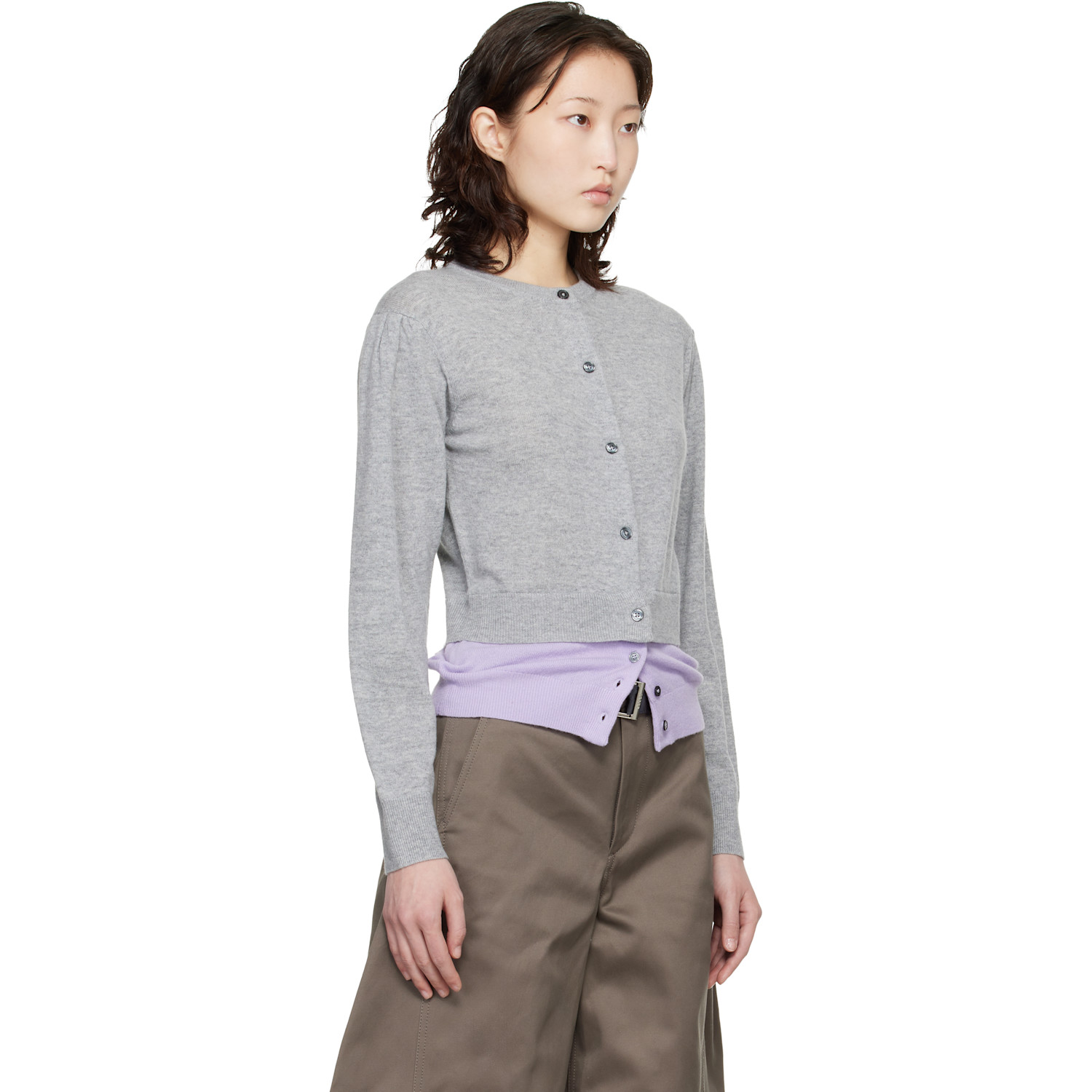  Meryll Rogge Gray & Purple Crew Neck Double Cardigan 