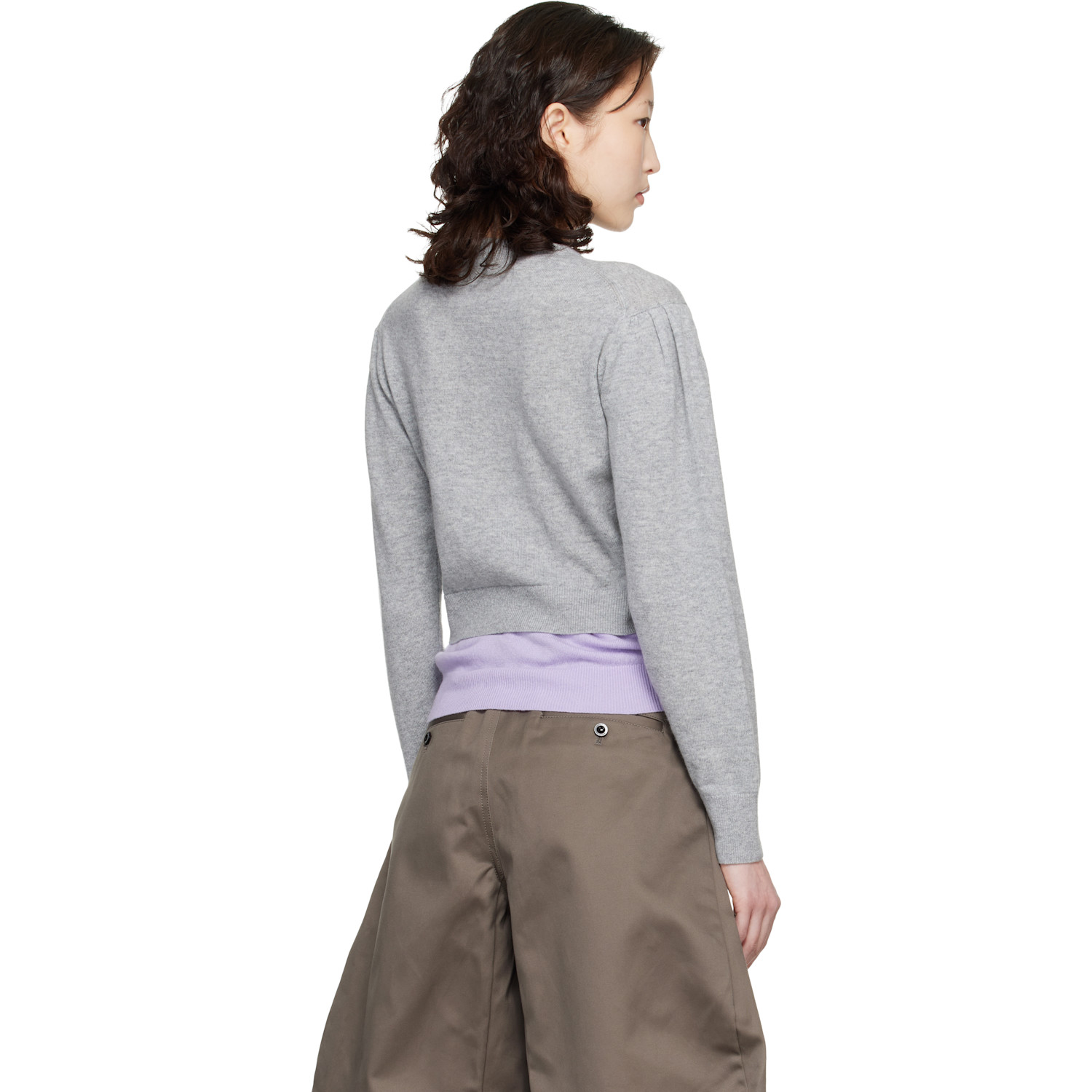  Meryll Rogge Gray & Purple Crew Neck Double Cardigan 