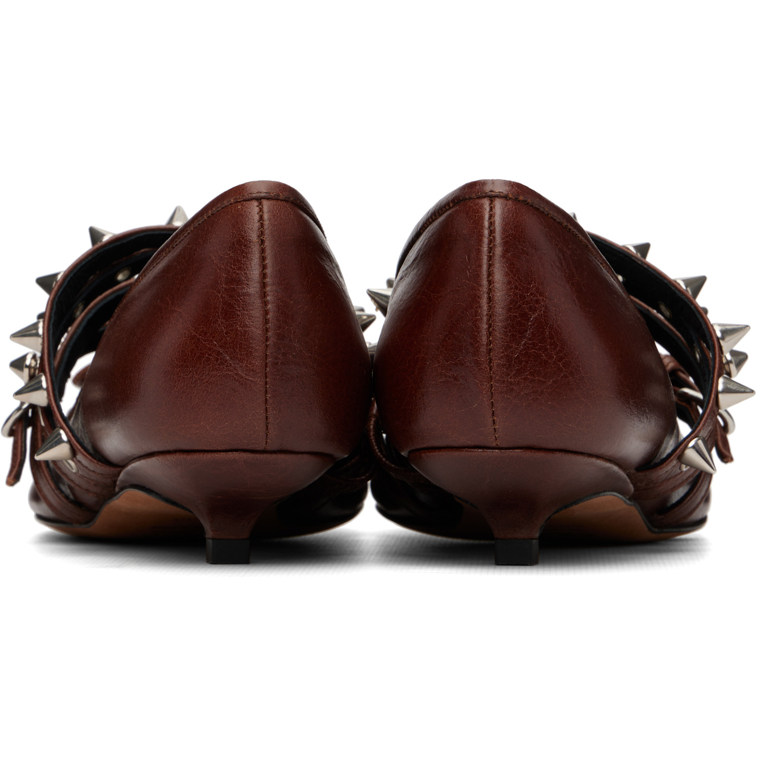  Abra Brown Kitten Spike Ballerina Heels 
