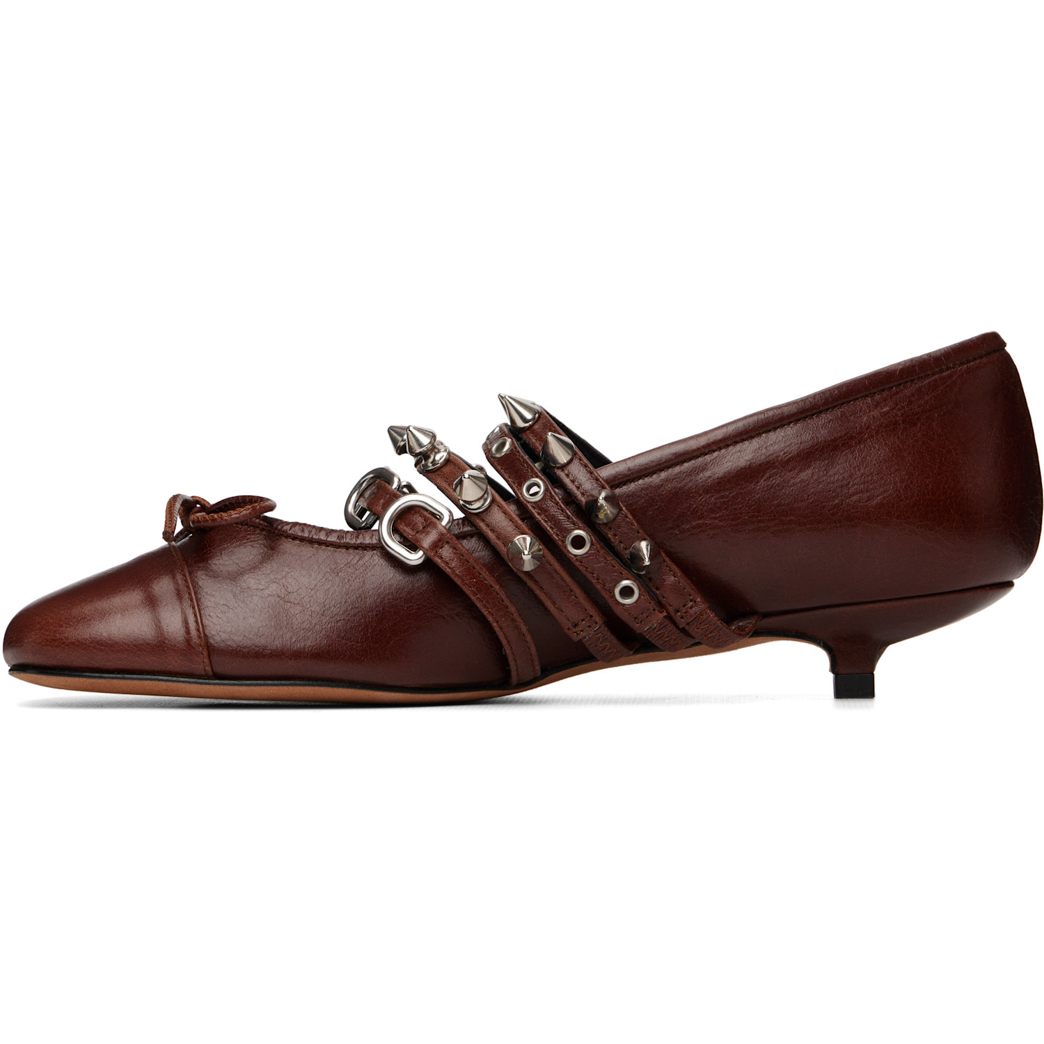  Abra Brown Kitten Spike Ballerina Heels 