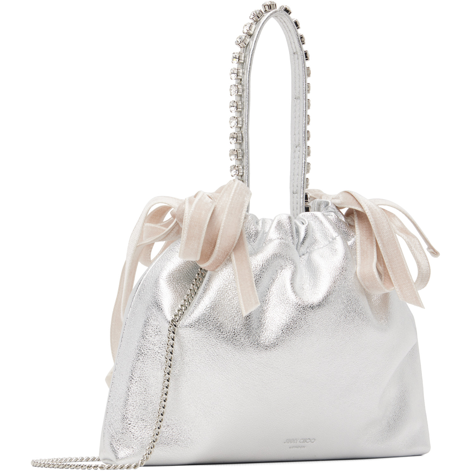  Jimmy Choo Silver Drawstring Mini Top Handle Bag 