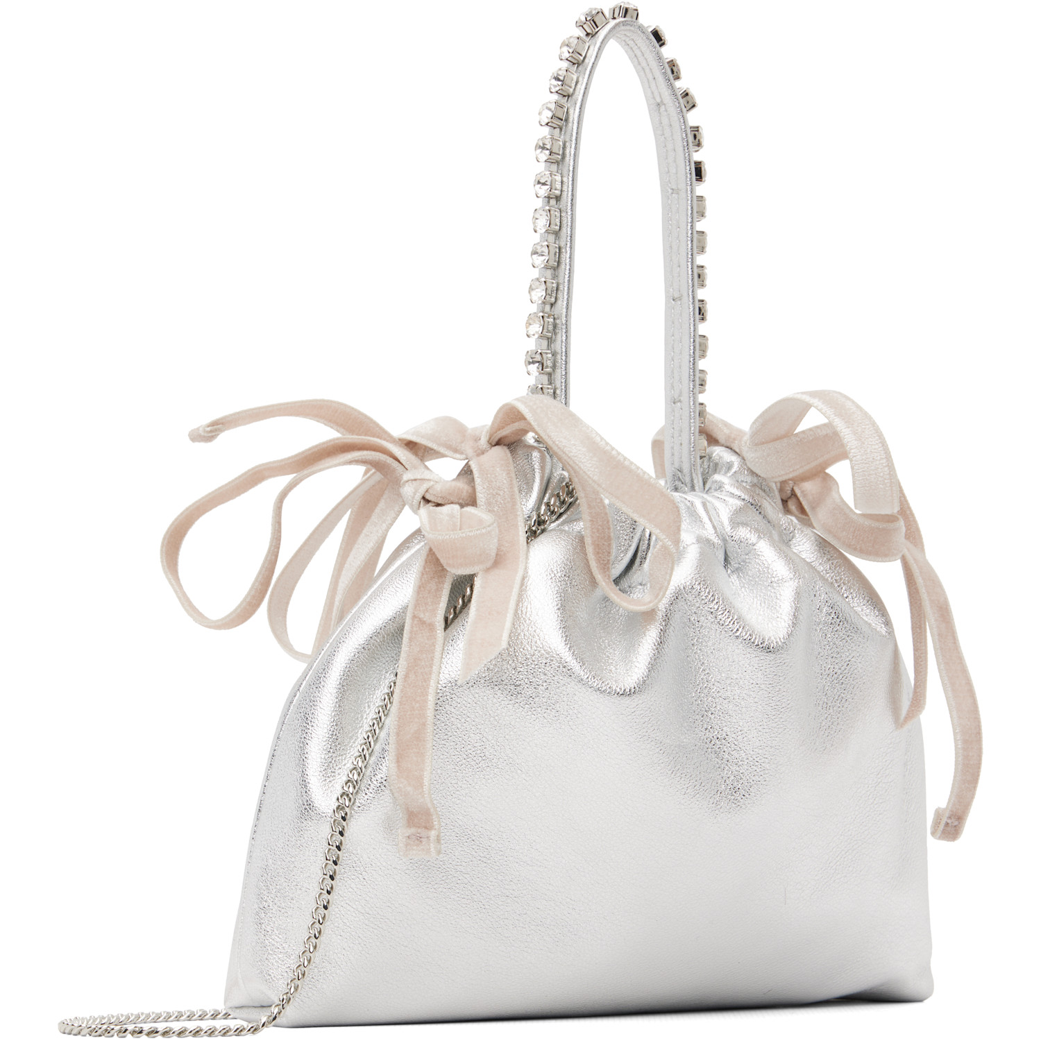  Jimmy Choo Silver Drawstring Mini Top Handle Bag 